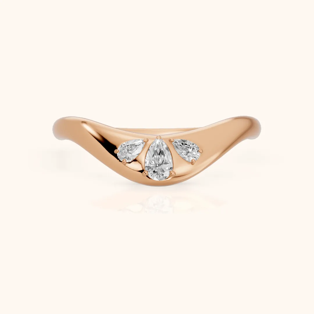 Beatrice Curved Contour Pear Diamond Wedding Band in Rose Gold — view 2