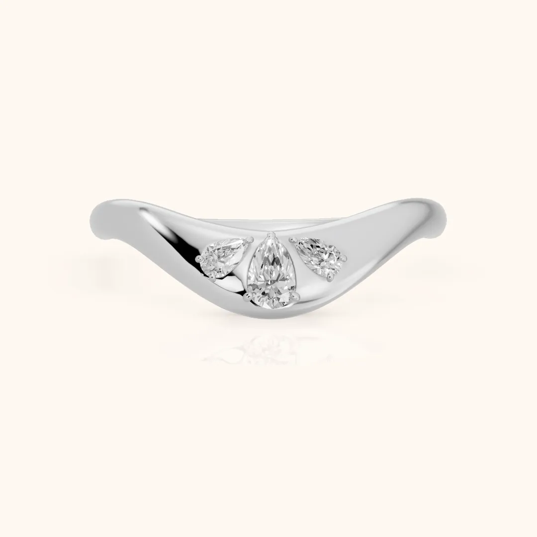 Laia Curved Contour Pear Diamond Wedding Band in Silver — view 2