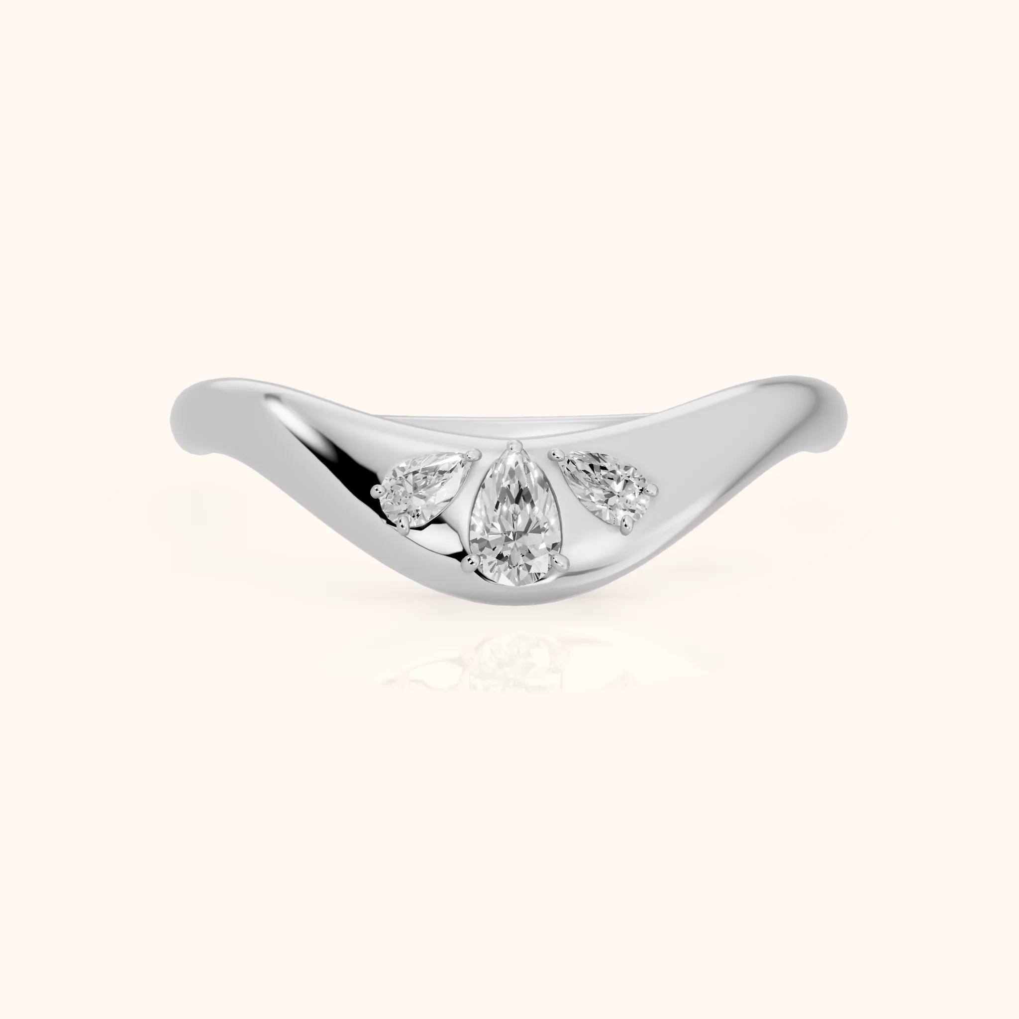 Laia Curved Contour Pear Diamond Wedding Band in Silver — view 1