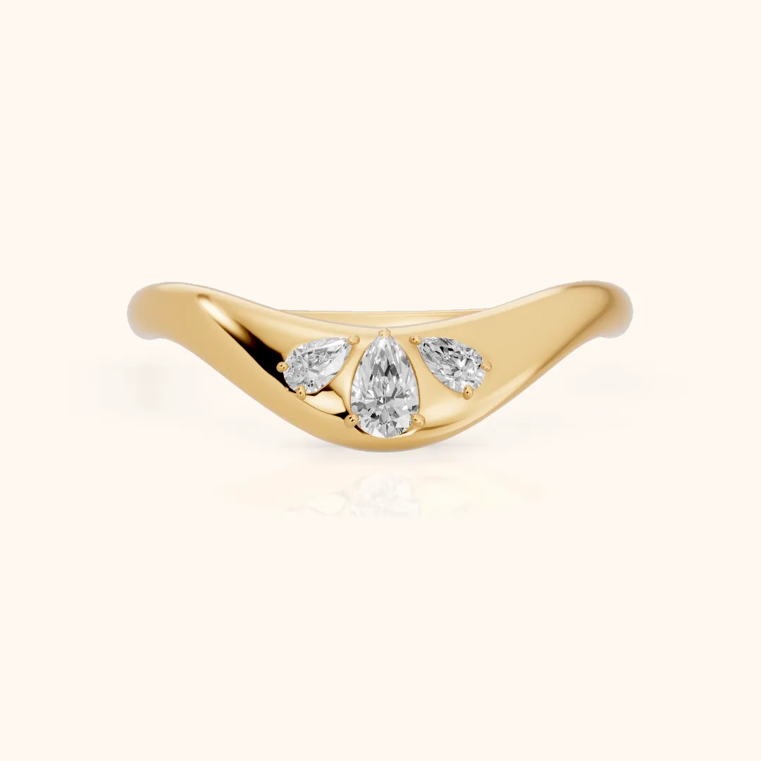 Beatrice Curved Contour Pear Diamond Wedding Band in Yellow Gold — view 2