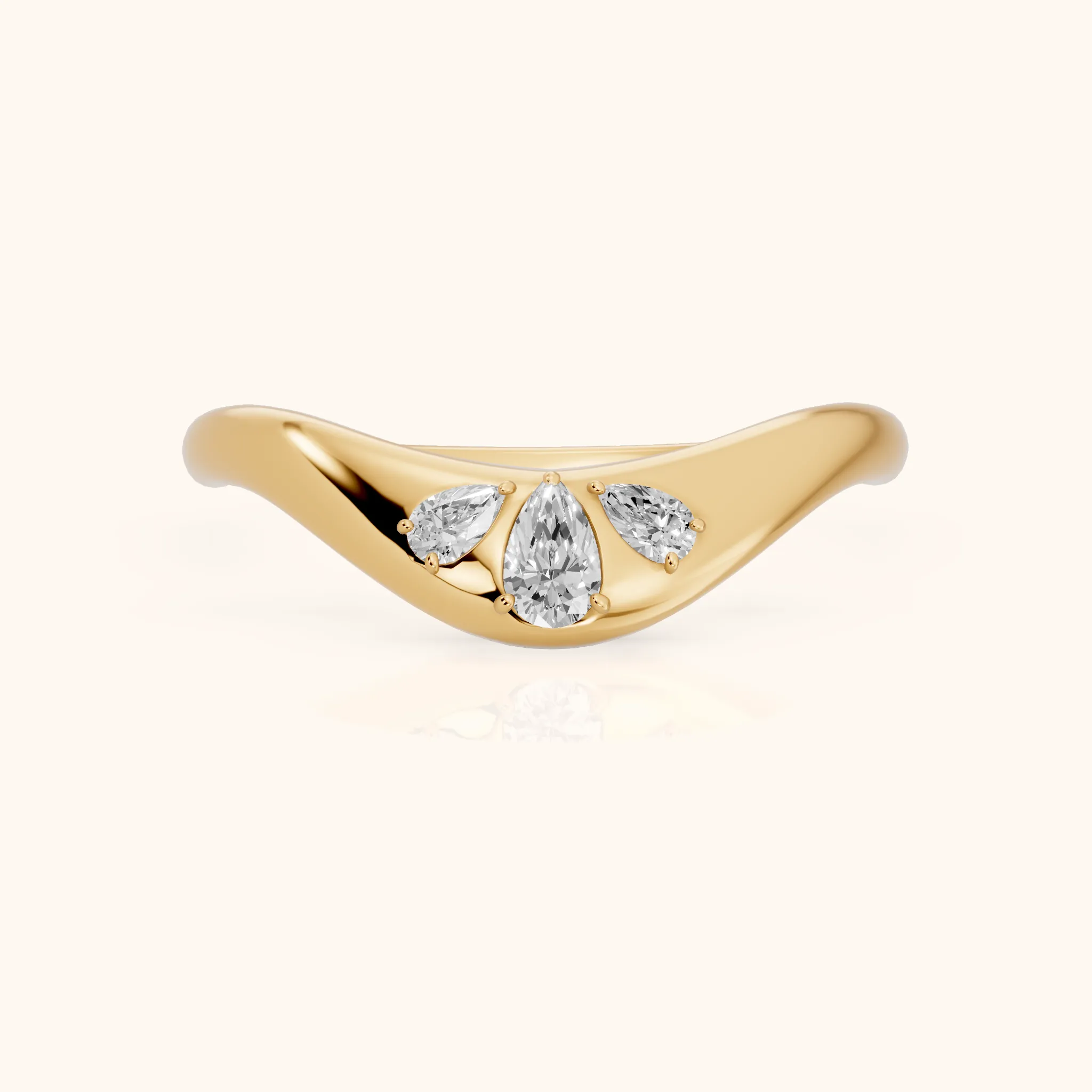 Beatrice Curved Contour Pear Diamond Wedding Band in Yellow Gold — view 1