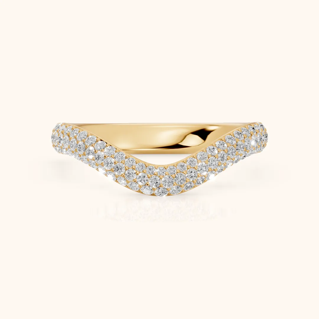 Alicia Curved Micropavé Round Diamond Half Eternity Band in Yellow Gold — view 2
