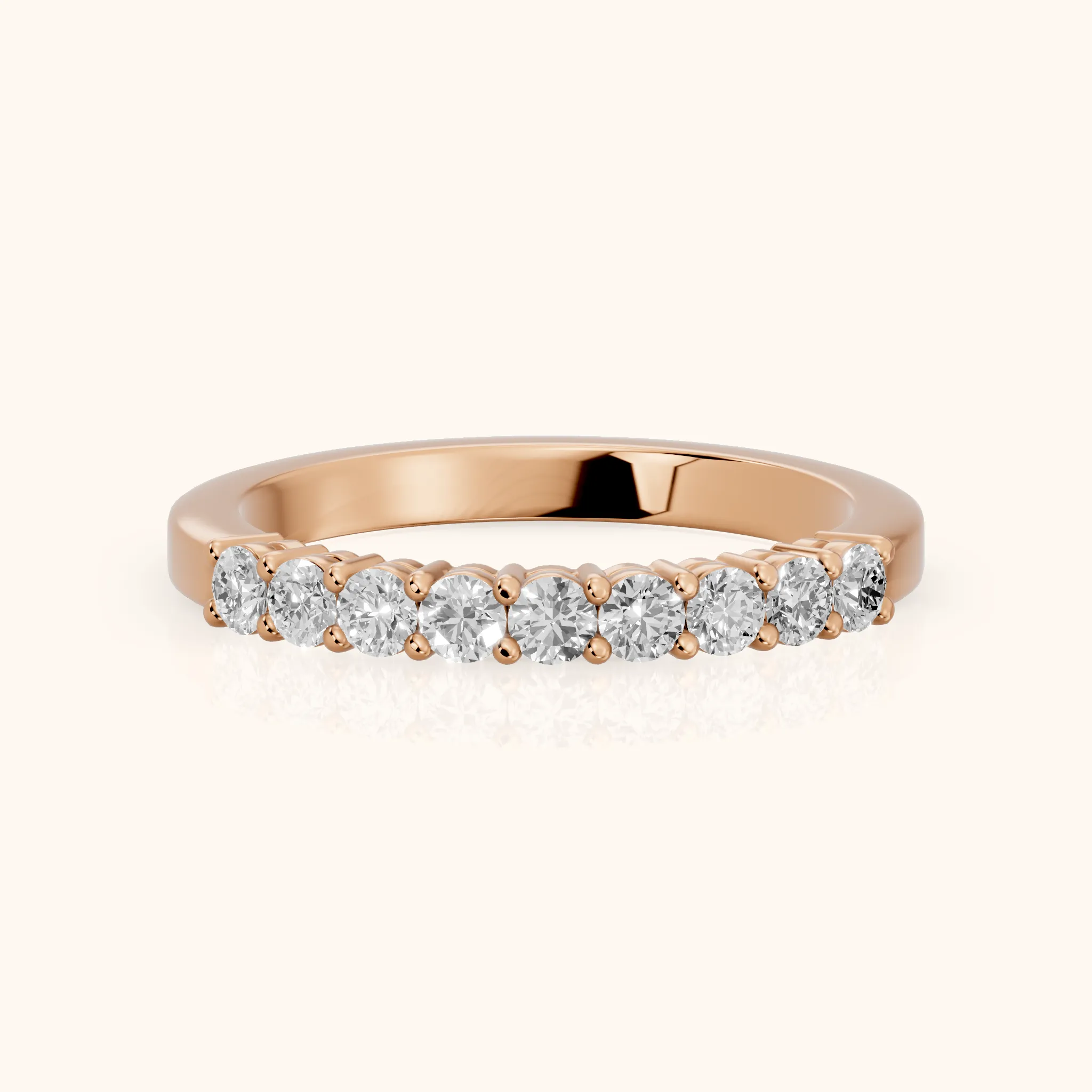 Daniela Shared Prong Round Diamond Half Eternity Band in Rose Gold — view 1