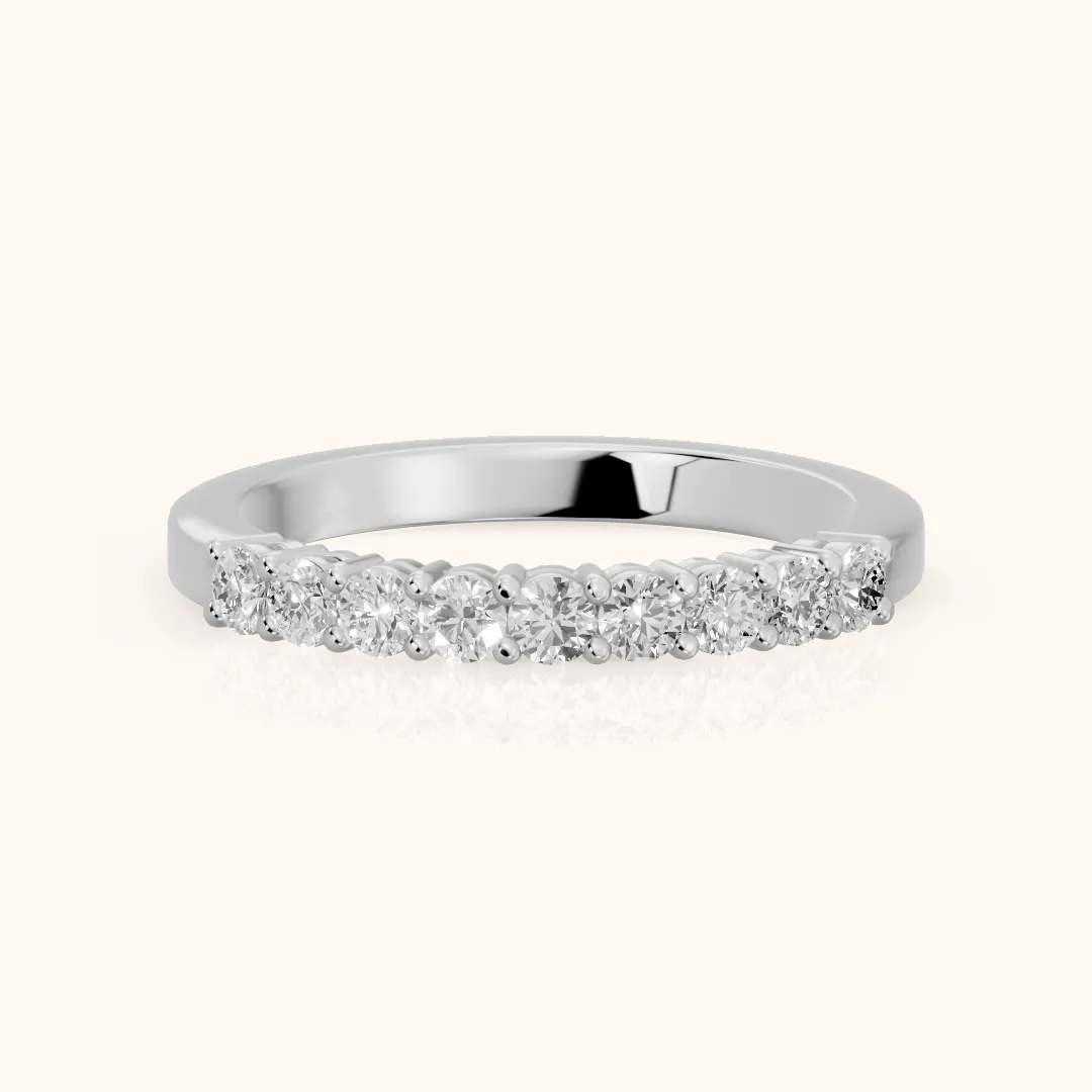 Daniela Shared Prong Round Diamond Half Eternity Band in Platinum — view 2