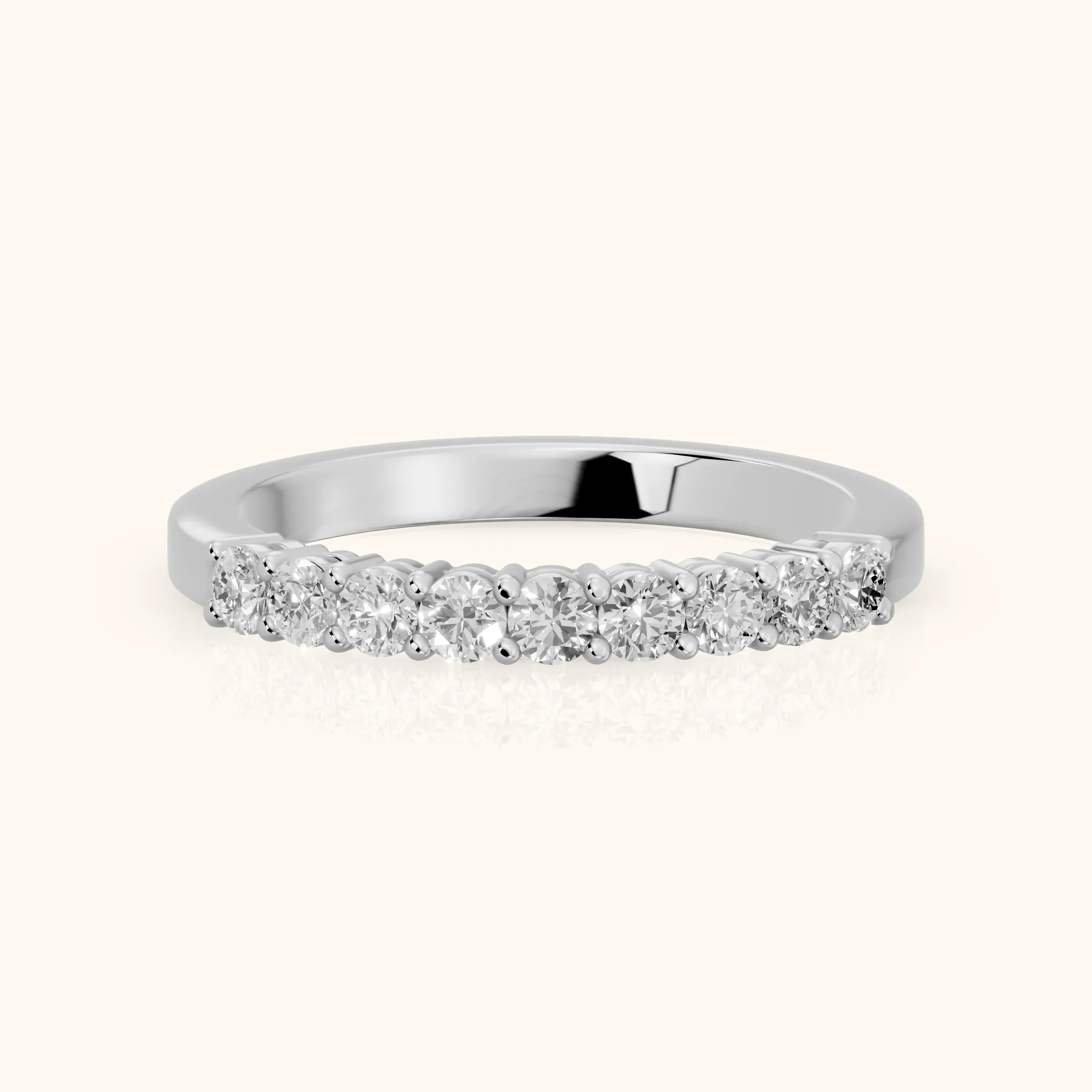 Daniela Shared Prong Round Diamond Half Eternity Band in Platinum — view 1