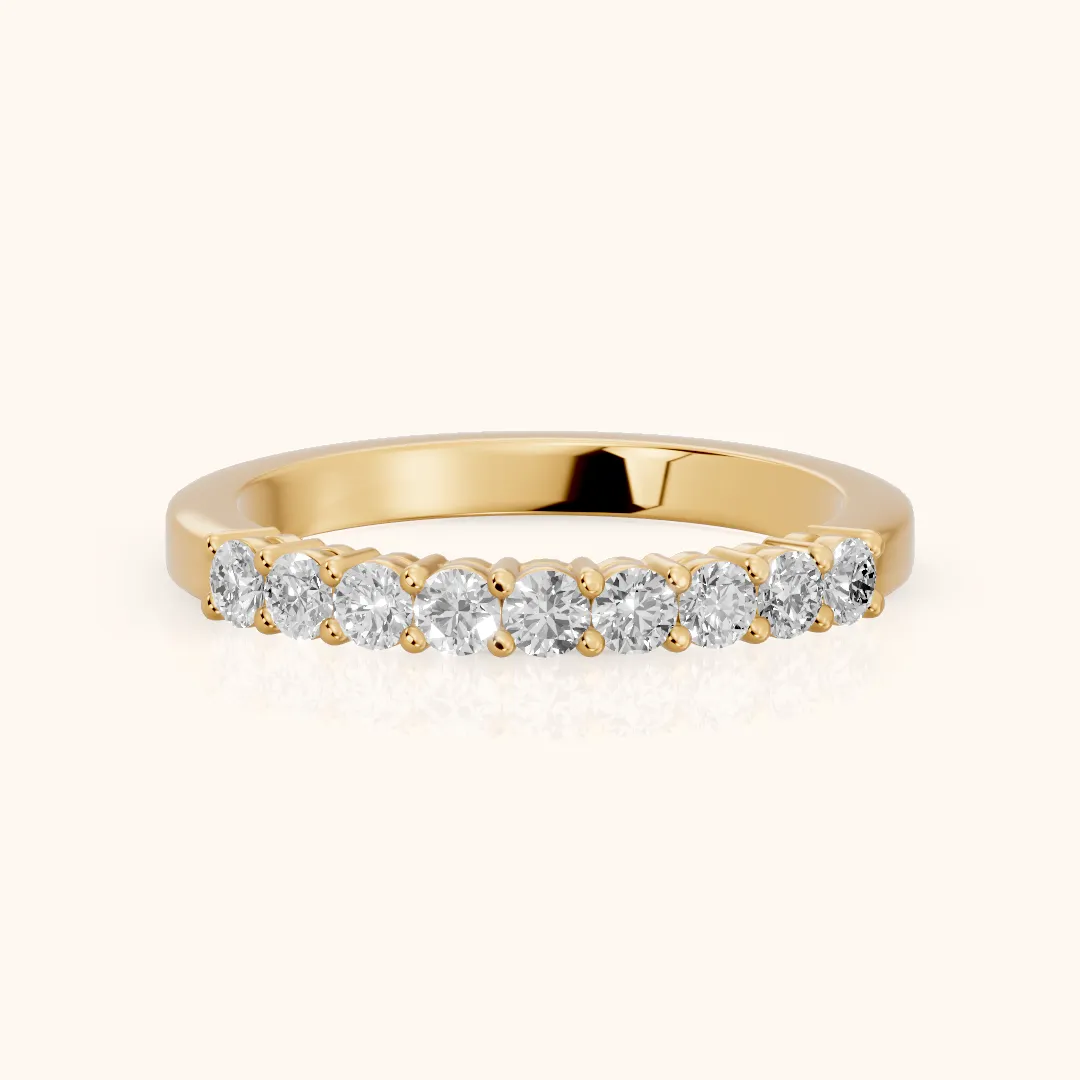 Daniela Shared Prong Round Diamond Half Eternity Band in Yellow Gold — view 2