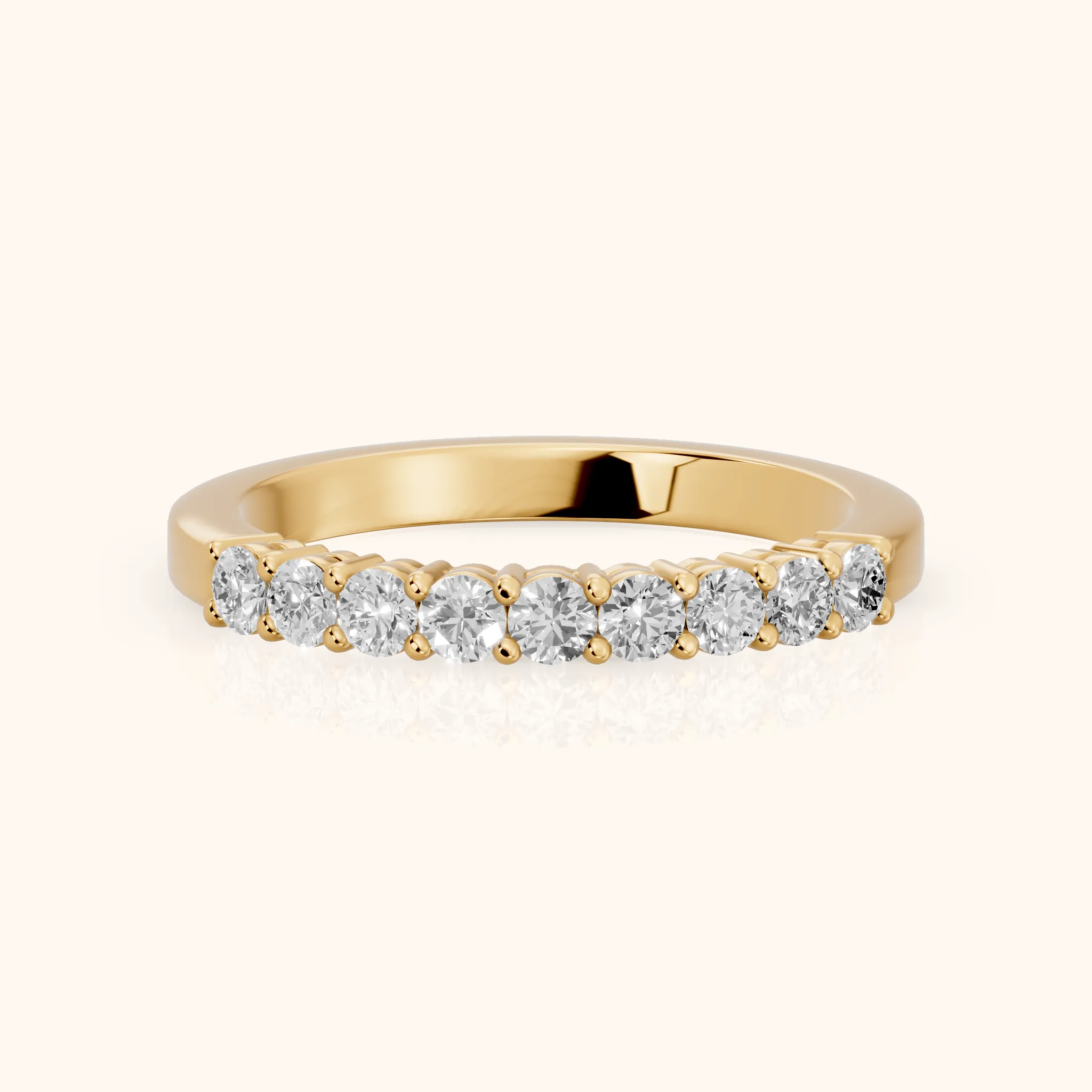 Daniela Shared Prong Round Diamond Half Eternity Band in Yellow Gold — view 1