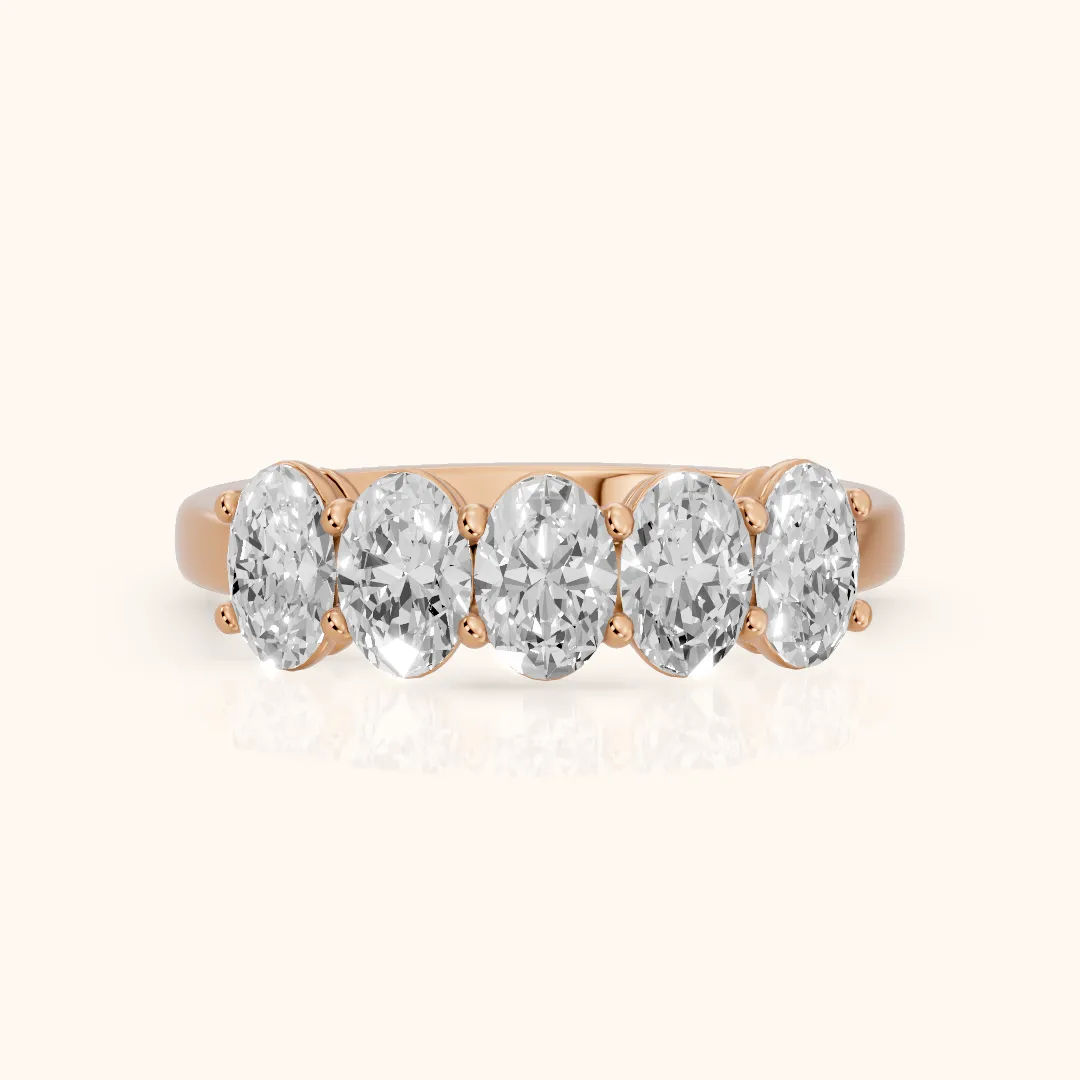 Estela Shared Prong Oval Diamond Wedding Band in Rose Gold — view 2