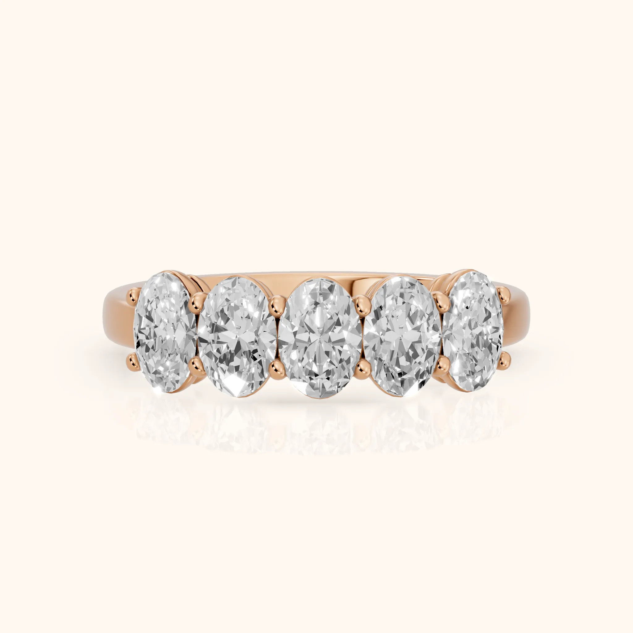 Estela Shared Prong Oval Diamond Wedding Band in Rose Gold — view 1