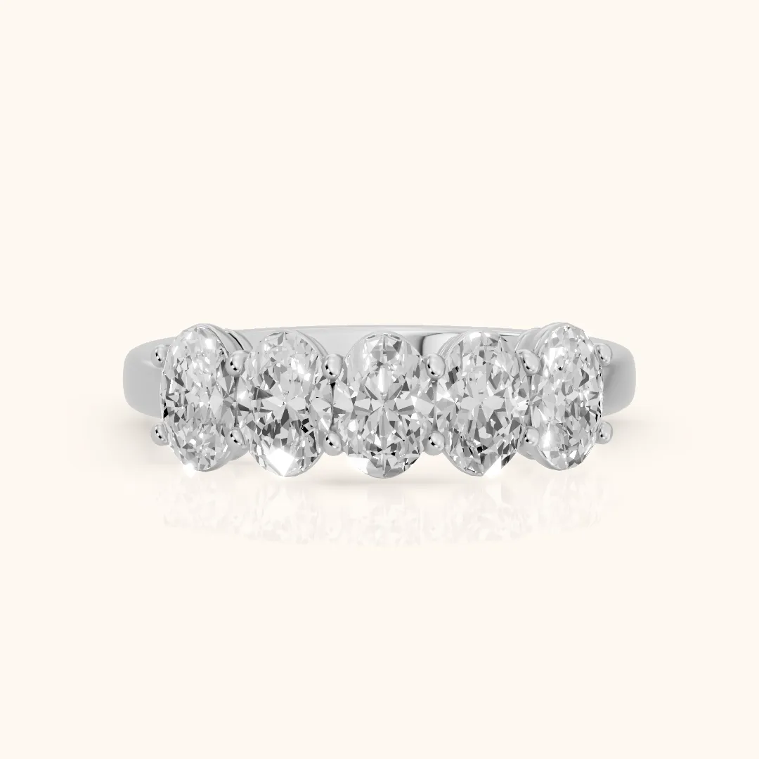 Estela Shared Prong Oval Diamond Wedding Band in Silver — view 2
