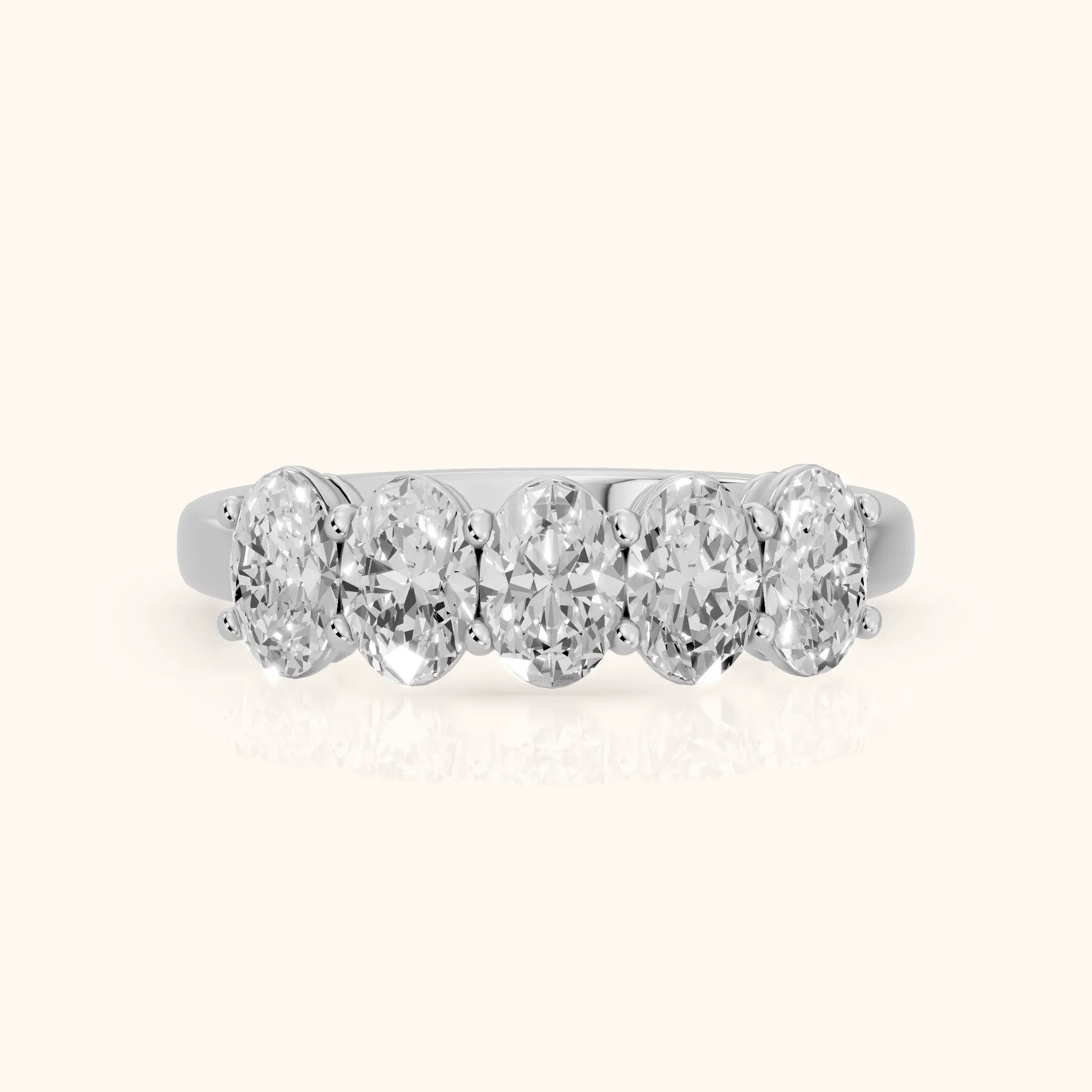 Estela Shared Prong Oval Diamond Wedding Band in Silver — view 1