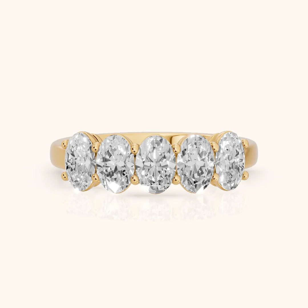 Estela Shared Prong Oval Diamond Wedding Band in Yellow Gold — view 2