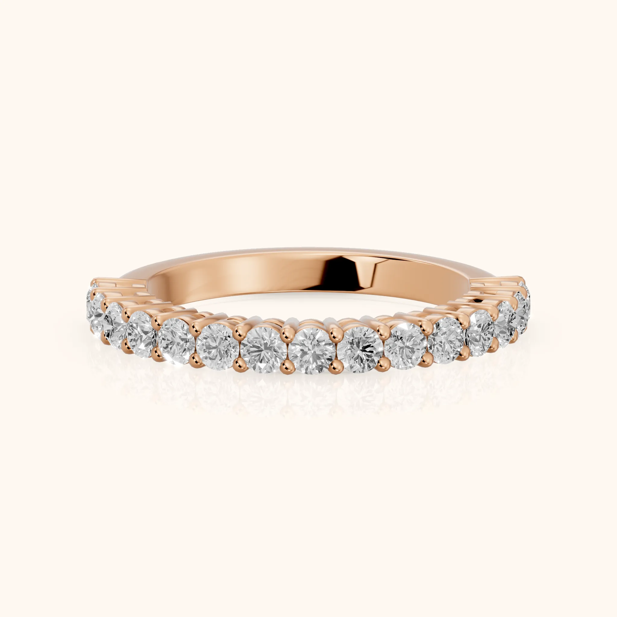 Gala Shared Prong Round Diamond Half Eternity Band in Rose Gold — view 1