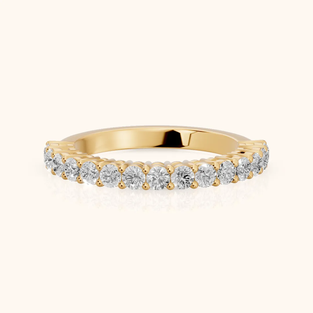 Gala Shared Prong Round Diamond Half Eternity Band in Yellow Gold — view 2