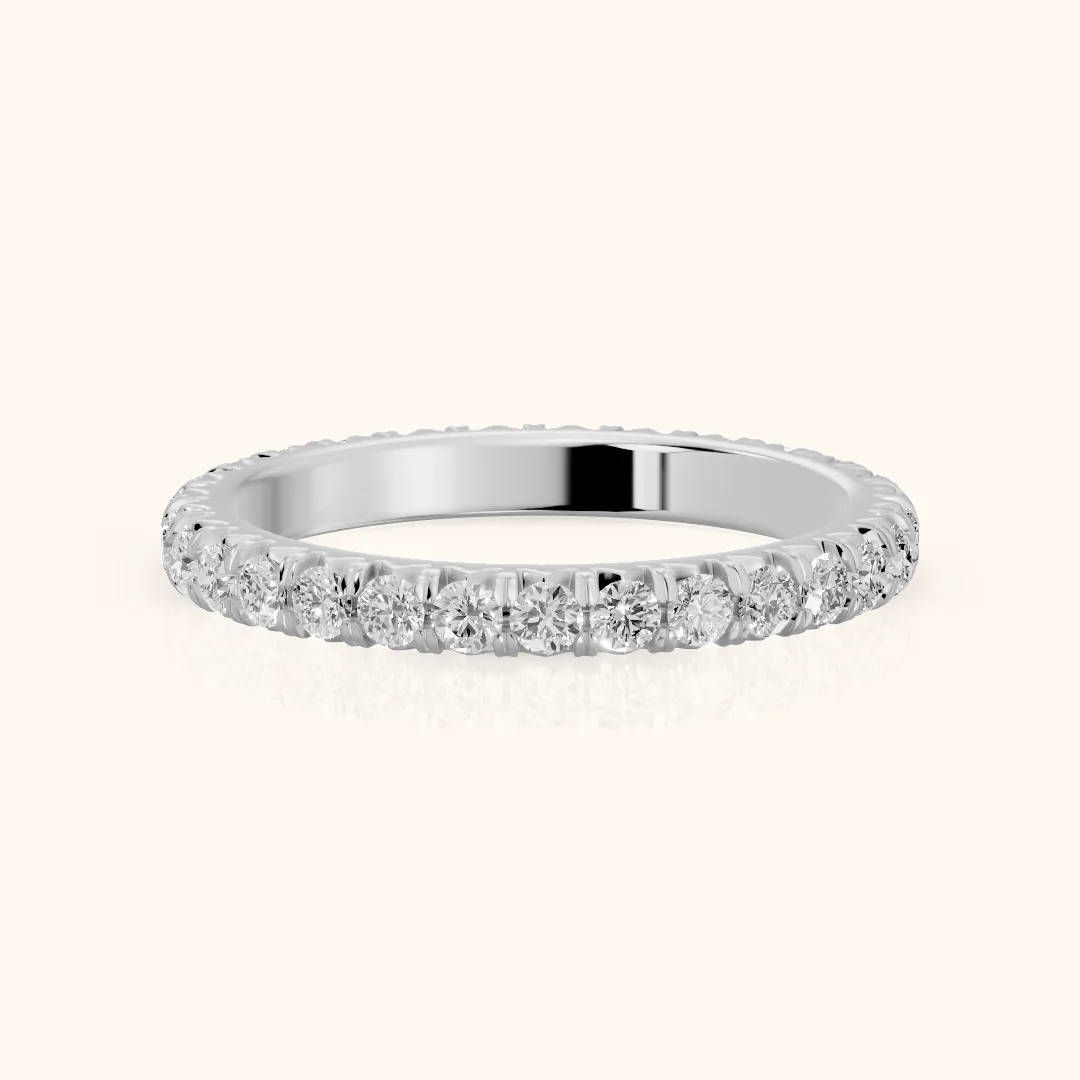 Lia French Pavé Round Diamond Eternity Band in Silver — view 2