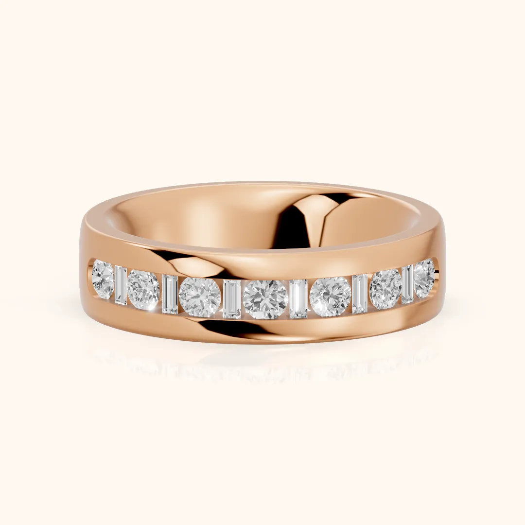 Lydia Channel Set Round & Baguette Diamond Half Eternity Band in Rose Gold — view 2