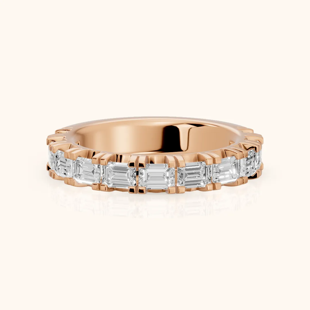Melina Shared Prong Emerald Diamond Half Eternity Band in Rose Gold — view 2