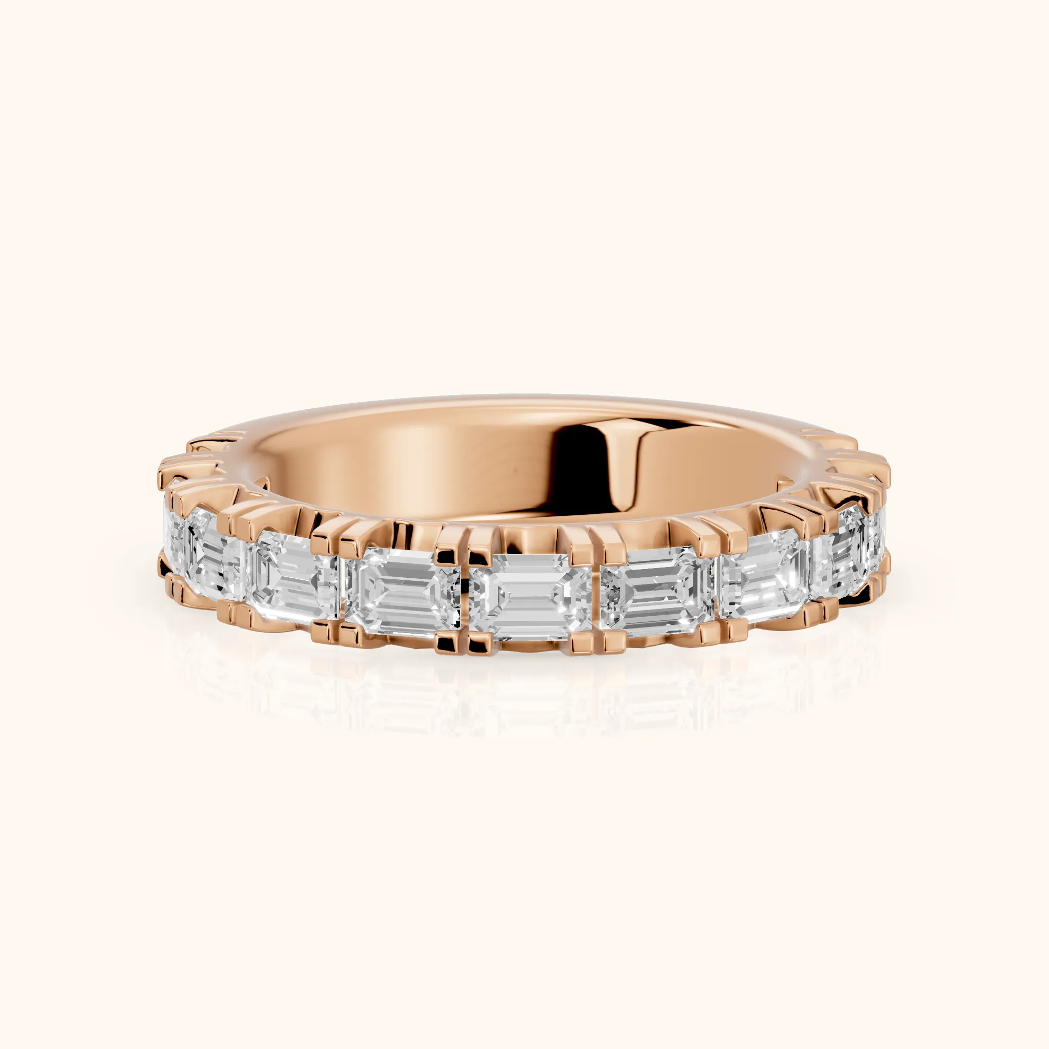 Melina Shared Prong Emerald Diamond Half Eternity Band in Rose Gold — view 1