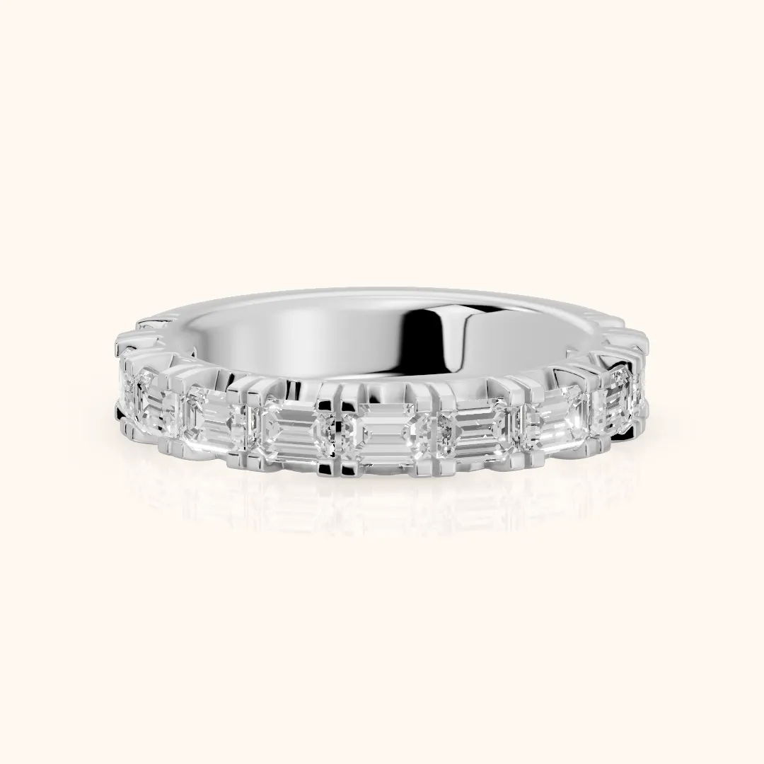 Melina Shared Prong Emerald Diamond Half Eternity Band in Silver — view 2