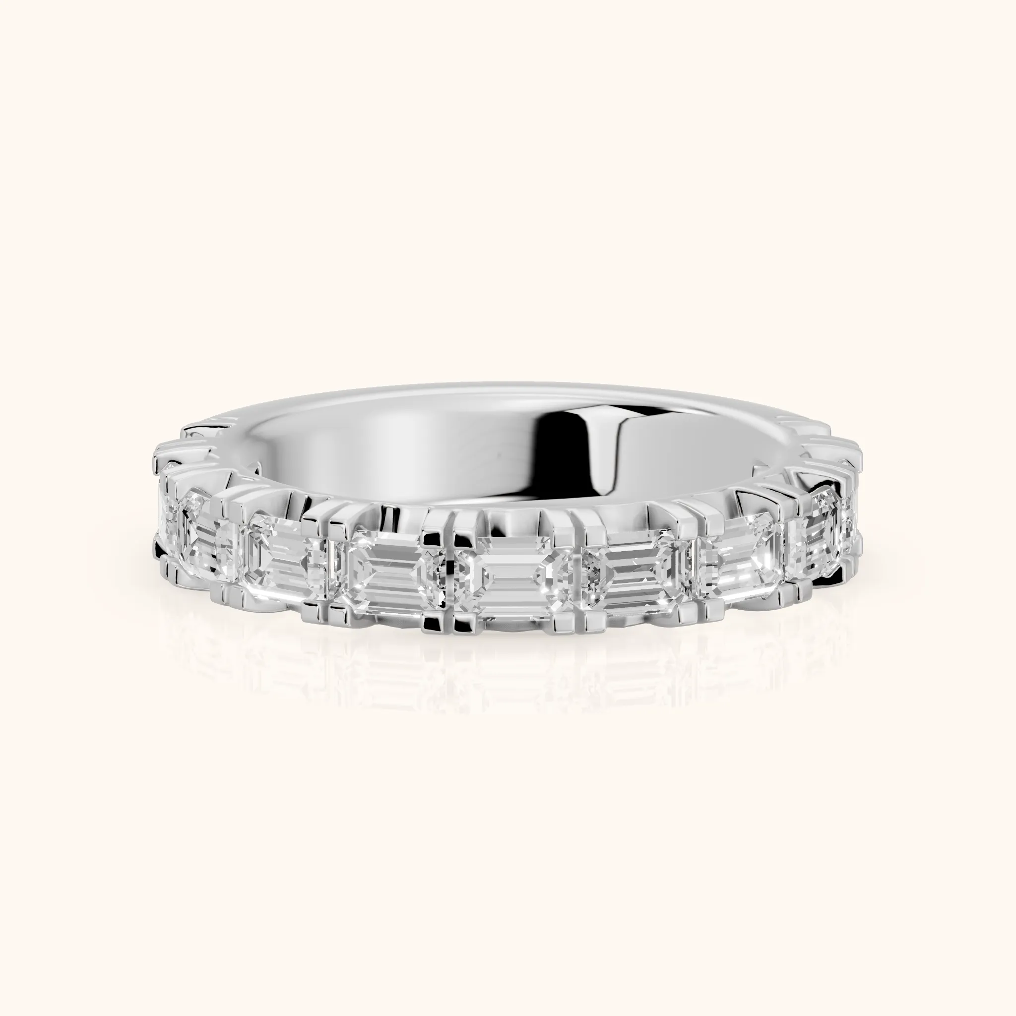 Melina Shared Prong Emerald Diamond Half Eternity Band in Silver — view 1