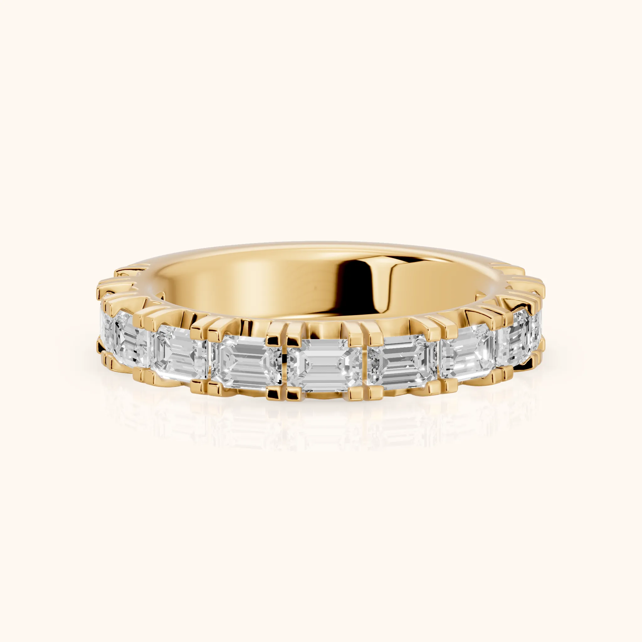 Melina Shared Prong Emerald Diamond Half Eternity Band in Yellow Gold — view 1