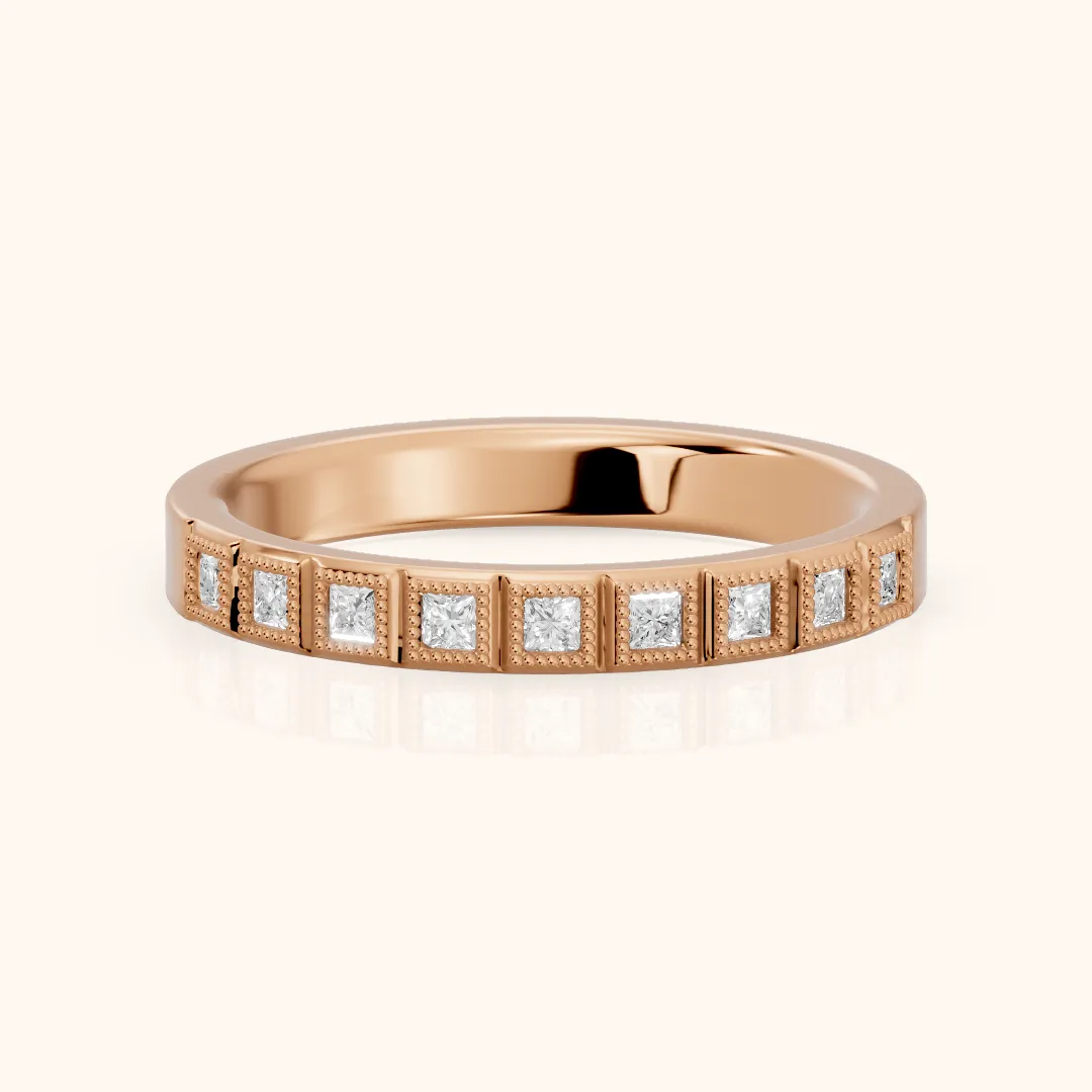 Anthea Milgrain Bezel Princess Diamond Half Eternity Band in Rose Gold — view 2