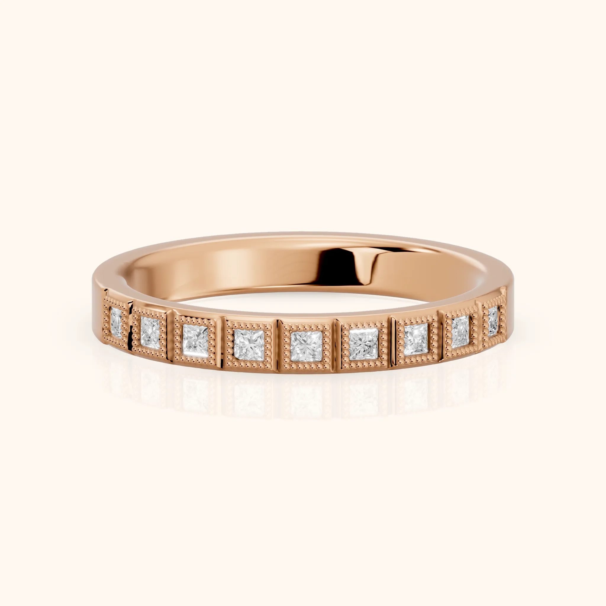 Anthea Milgrain Bezel Princess Diamond Half Eternity Band in Rose Gold — view 1