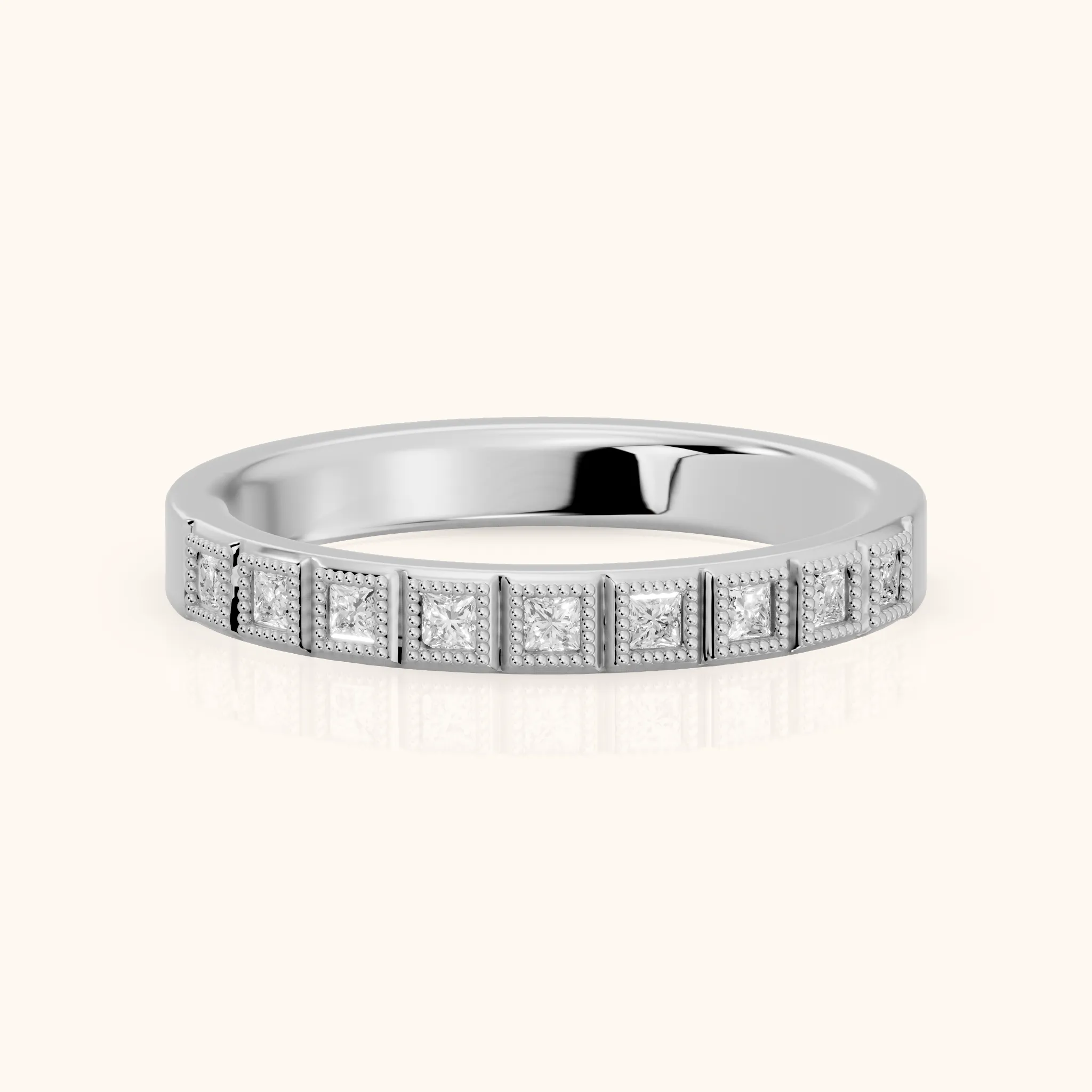Anthea Milgrain Bezel Princess Diamond Half Eternity Band in Platinum — view 1
