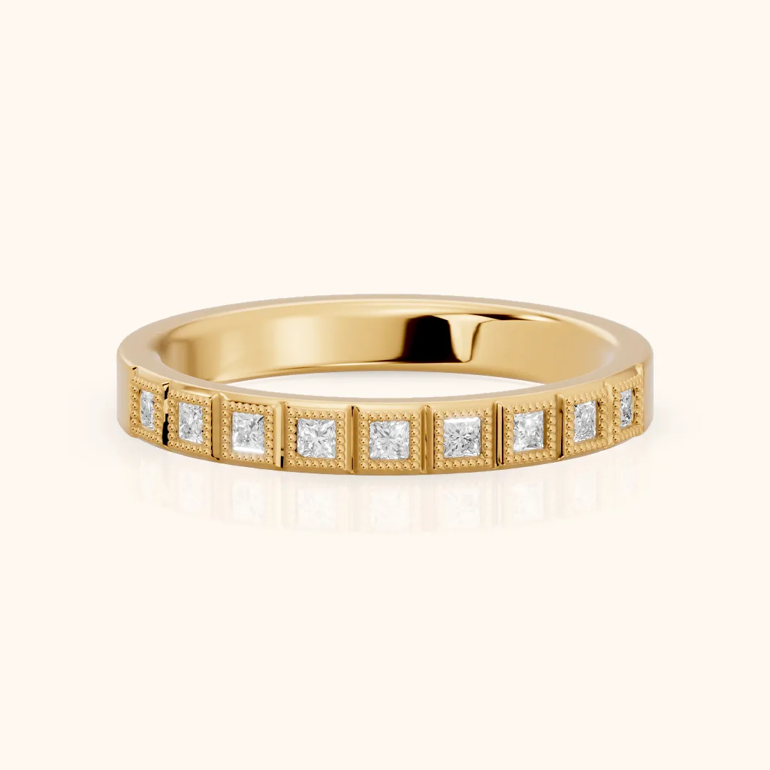 Anthea Milgrain Bezel Princess Diamond Half Eternity Band in Yellow Gold — view 2