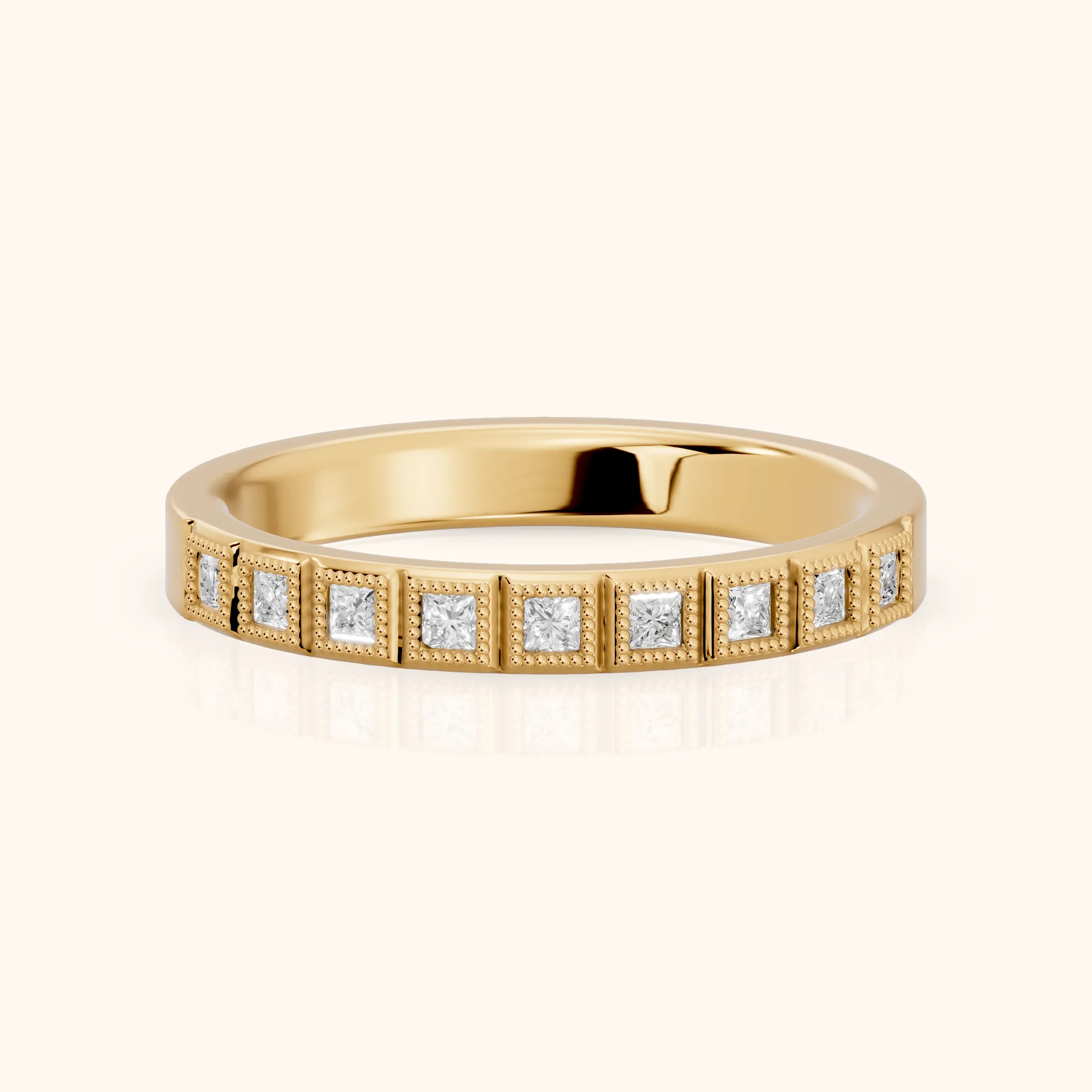 Anthea Milgrain Bezel Princess Diamond Half Eternity Band in Yellow Gold — view 1