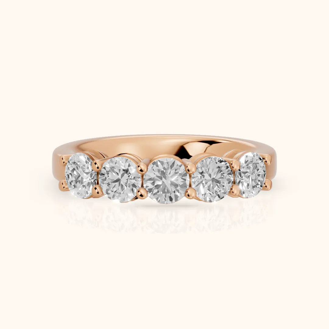 Theia Shared Prong Round Diamond Wedding Band in Rose Gold — view 2