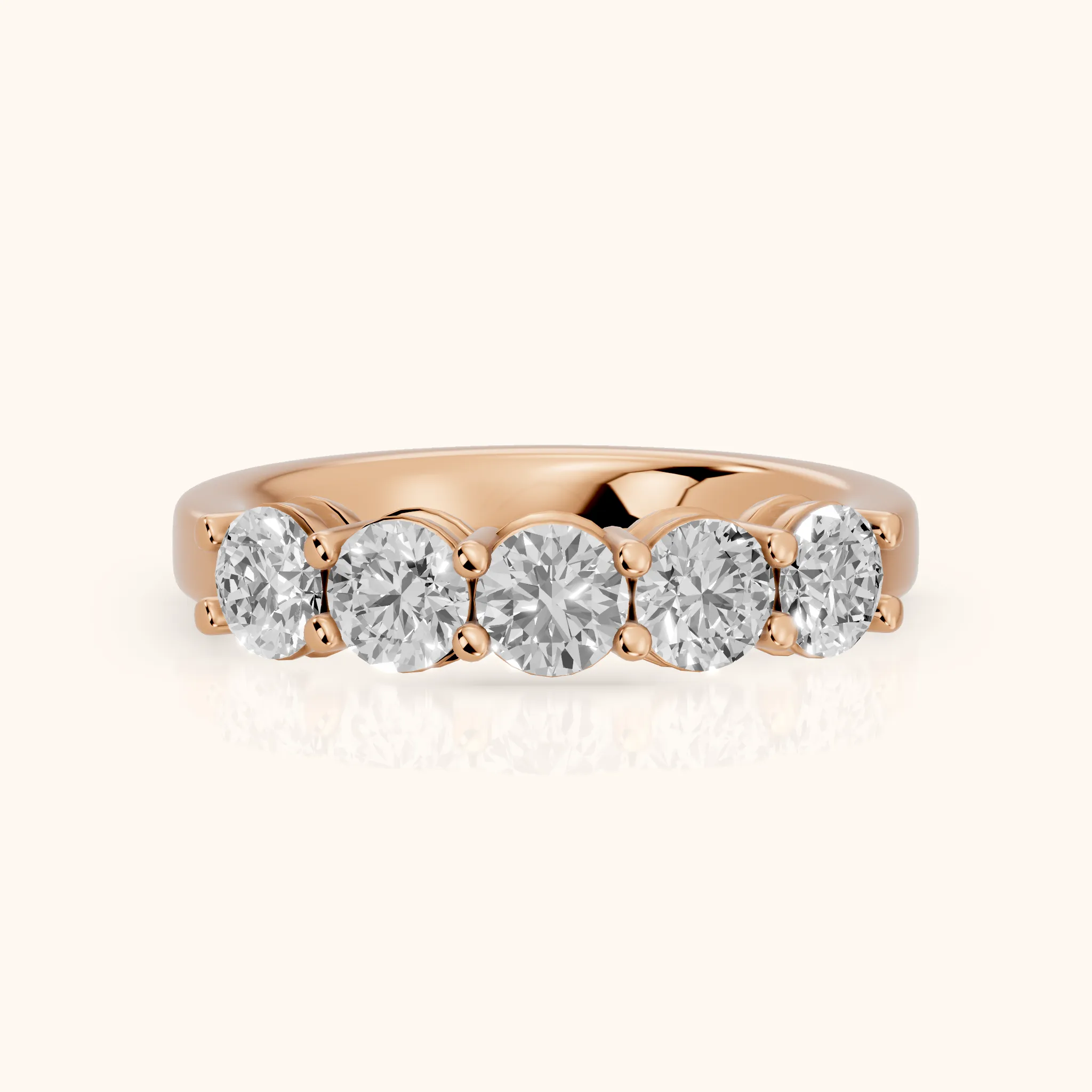 Theia Shared Prong Round Diamond Wedding Band in Rose Gold — view 1