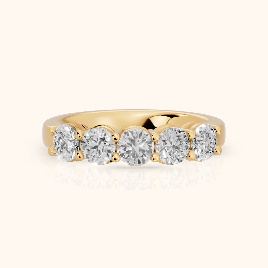 Theia Shared Prong Round Diamond Wedding Band in Yellow Gold — view 2