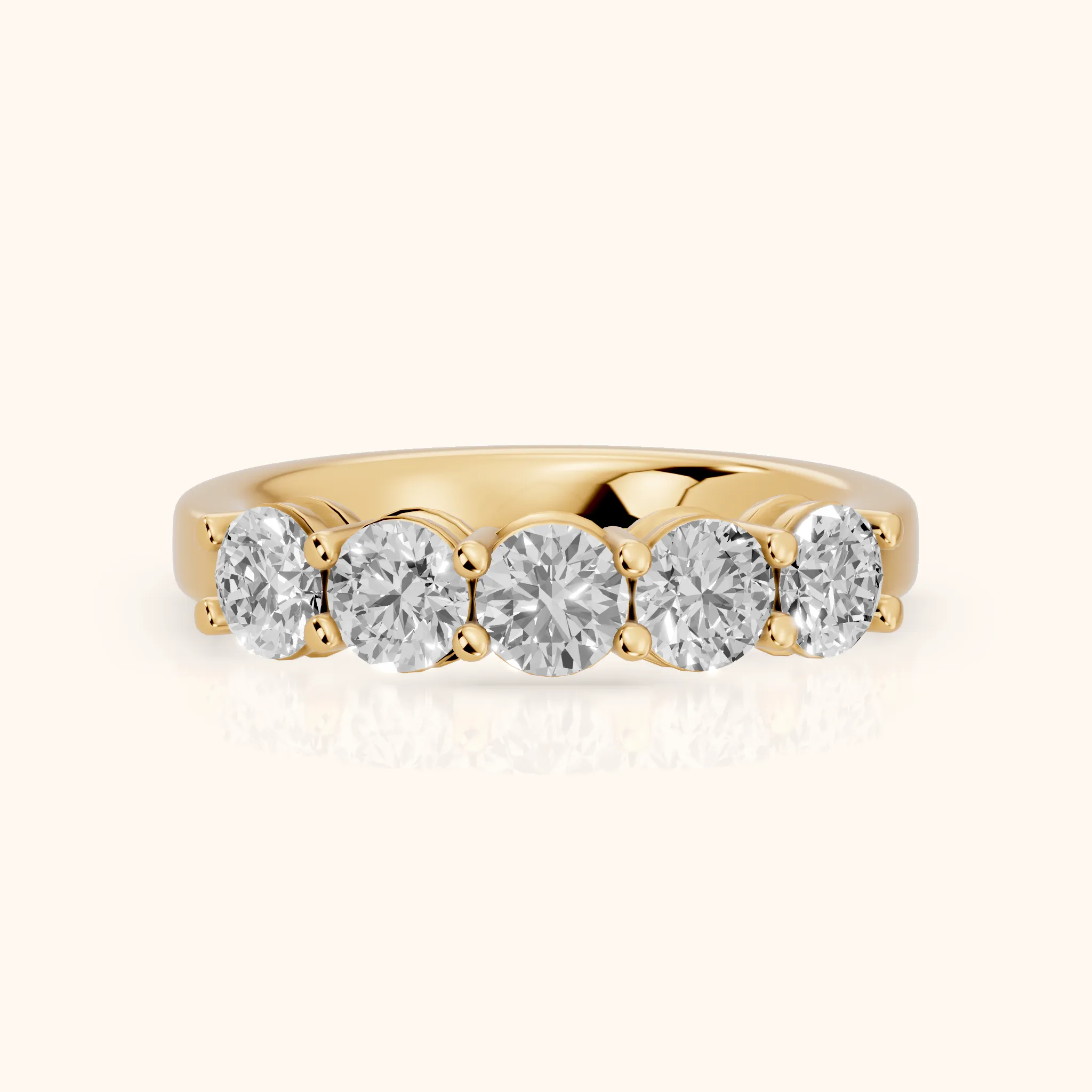 Theia Shared Prong Round Diamond Wedding Band in Yellow Gold — view 1