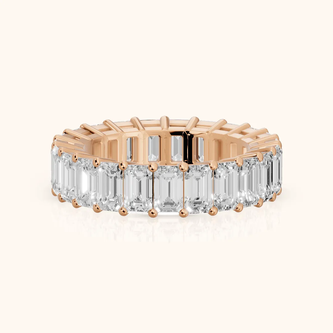 Callia Shared Prong Emerald Diamond Eternity Band in Rose Gold — view 2