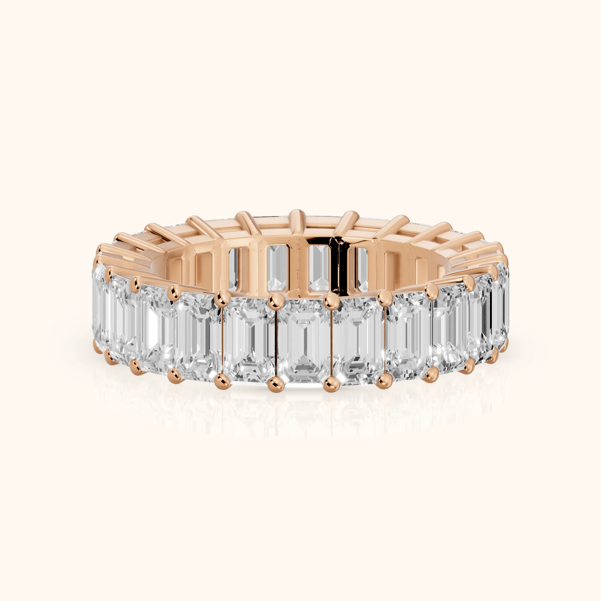 Callia Shared Prong Emerald Diamond Eternity Band in Rose Gold — view 1