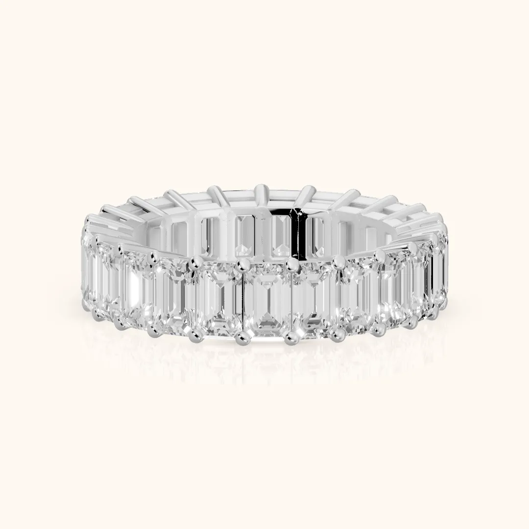 Callia Shared Prong Emerald Diamond Eternity Band in Silver — view 2