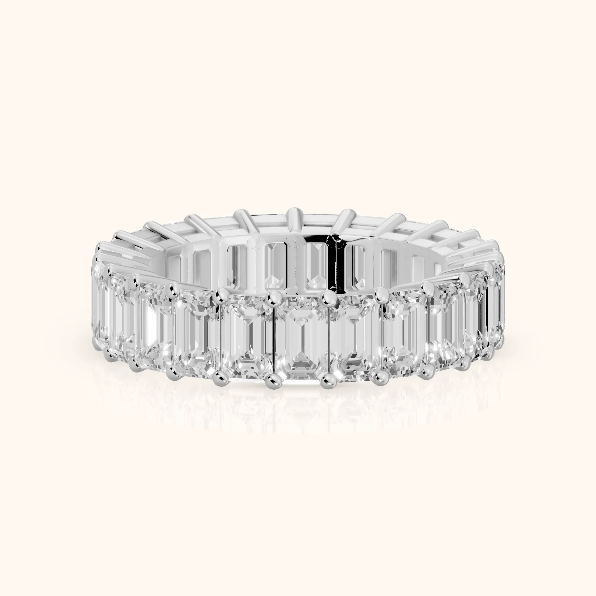 Callia Shared Prong Emerald Diamond Eternity Band in Silver — view 1