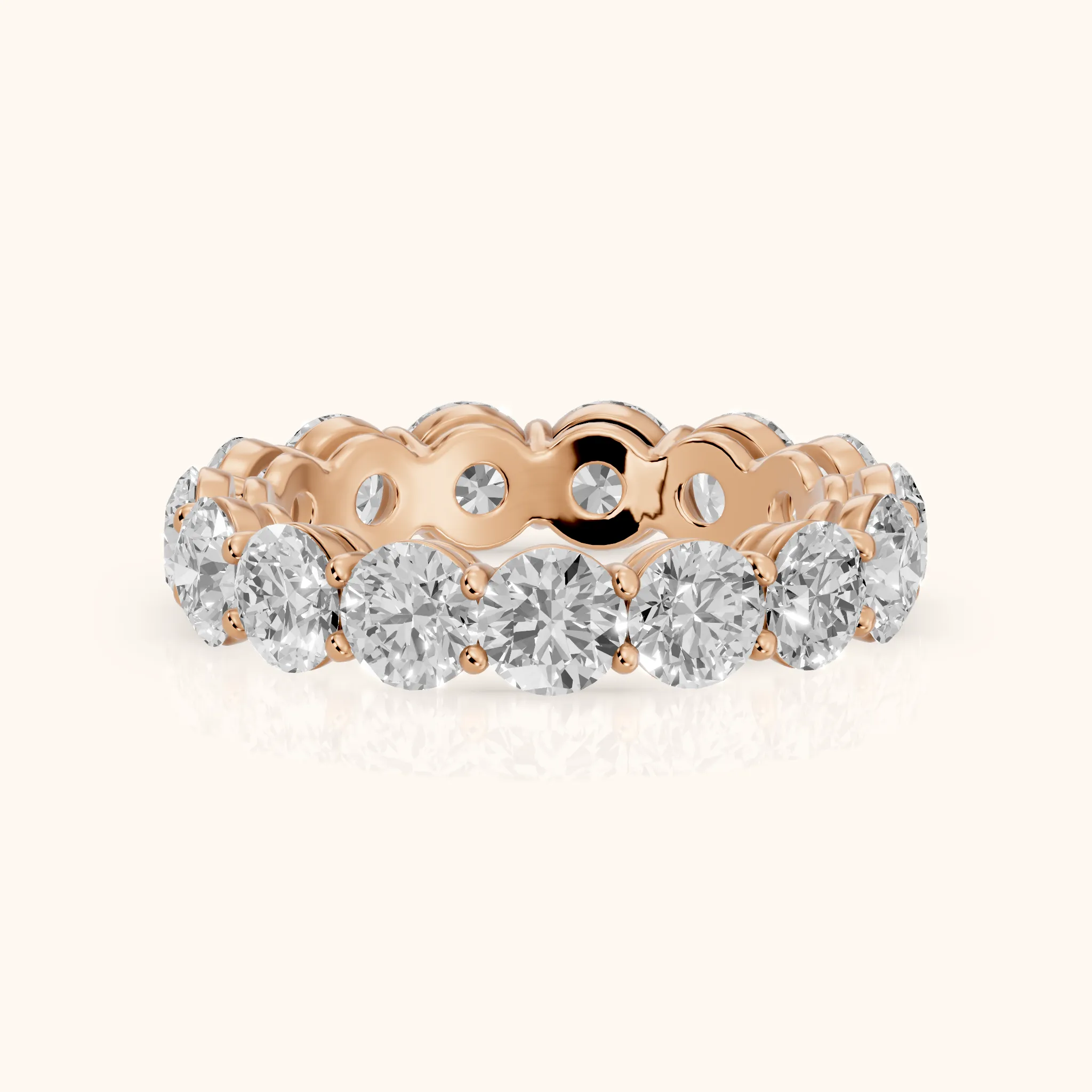 Larissa Shared Prong Round Diamond Eternity Band in Rose Gold — view 1