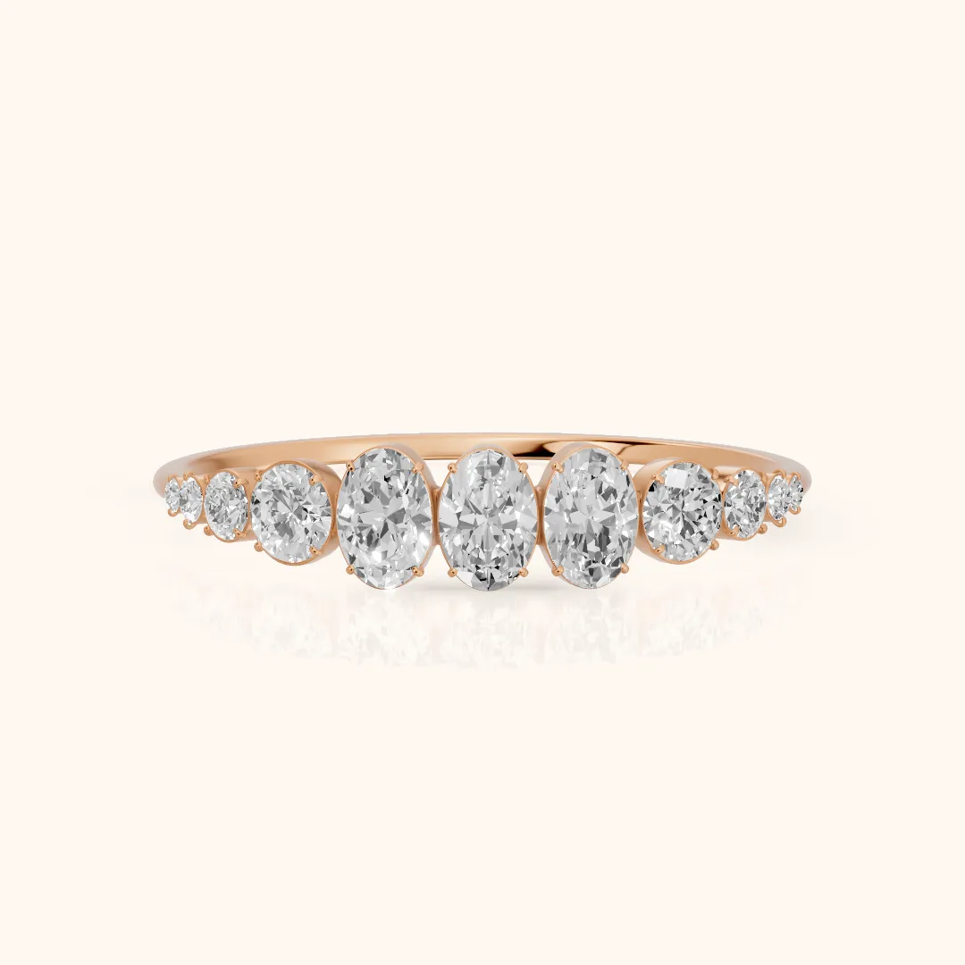 Nerea Riviera Oval & Round Diamond Wedding Band in Rose Gold — view 2