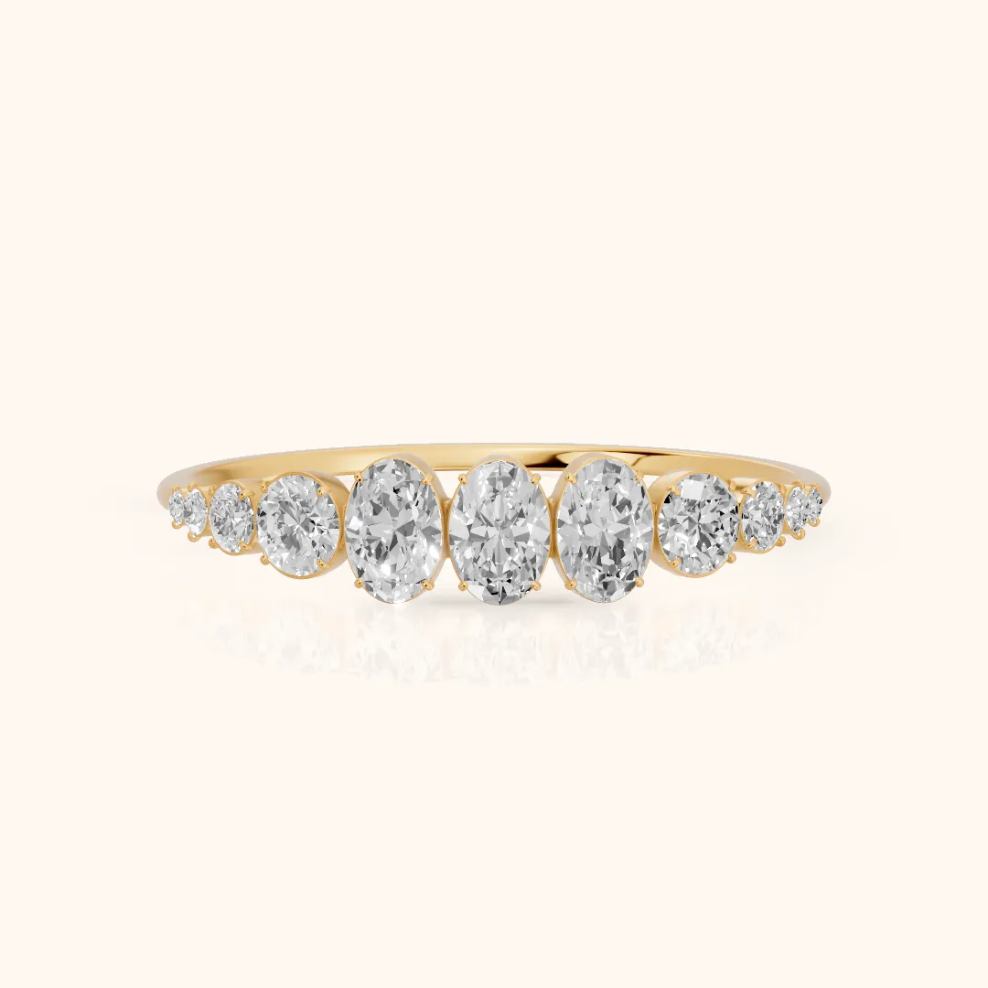 Nerea Riviera Oval & Round Diamond Wedding Band in Yellow Gold — view 2