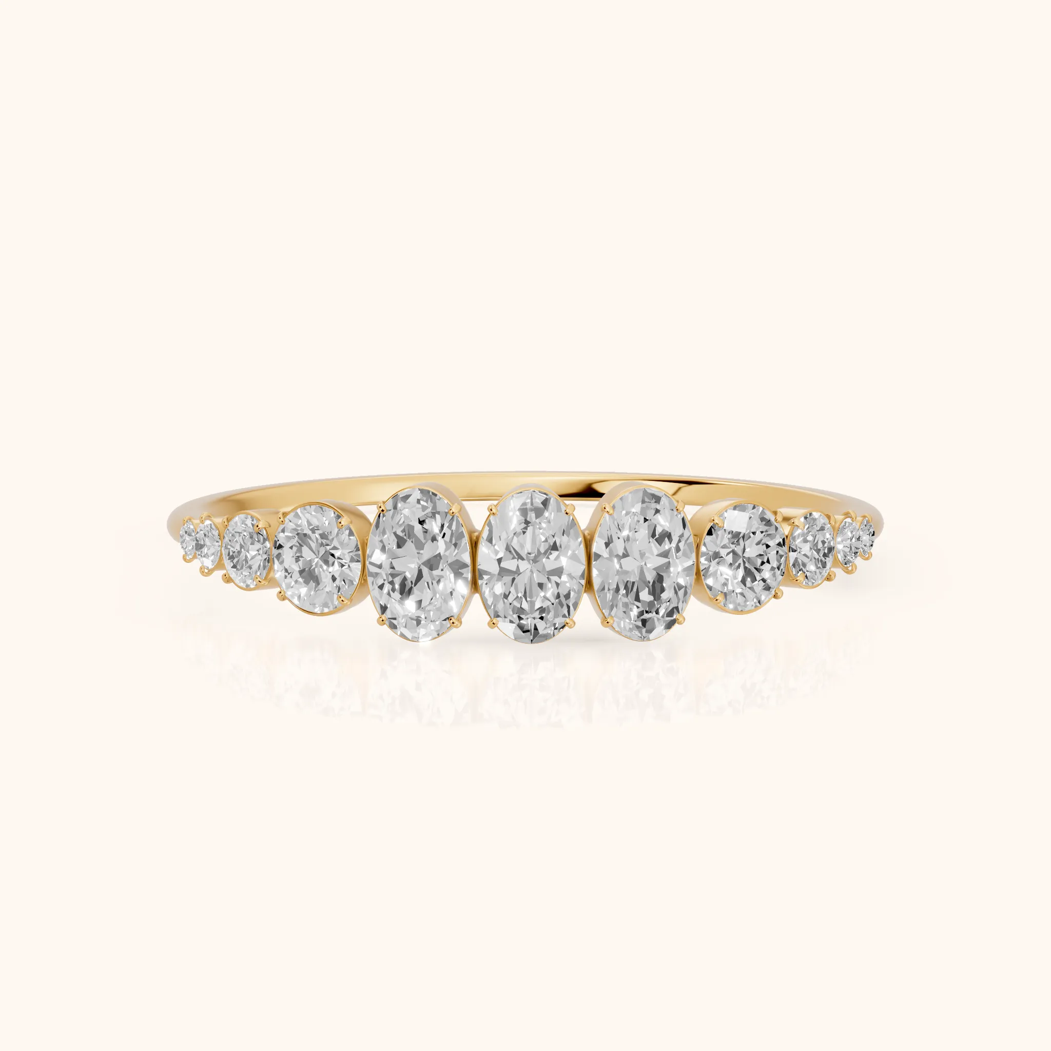 Nerea Riviera Oval & Round Diamond Wedding Band in Yellow Gold — view 1