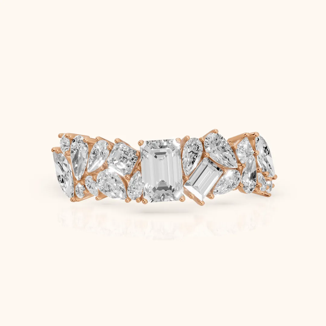 Isha Cluster Emerald & Pear Diamond Anniversary Ring in Rose Gold — view 2