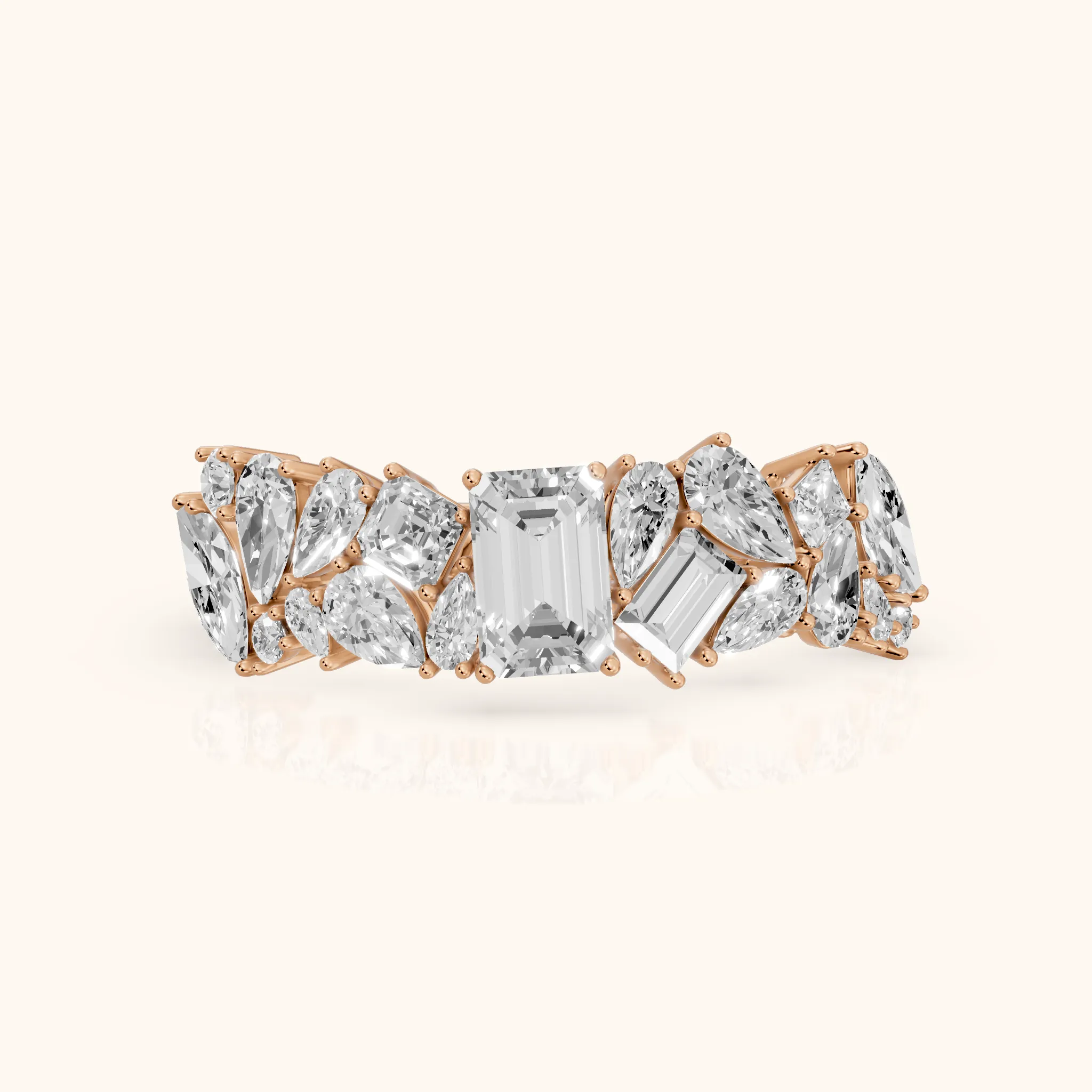 Isha Cluster Emerald & Pear Diamond Anniversary Ring in Rose Gold — view 1