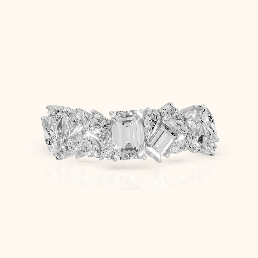 Isha Cluster Emerald & Pear Diamond Anniversary Ring in Platinum — view 2