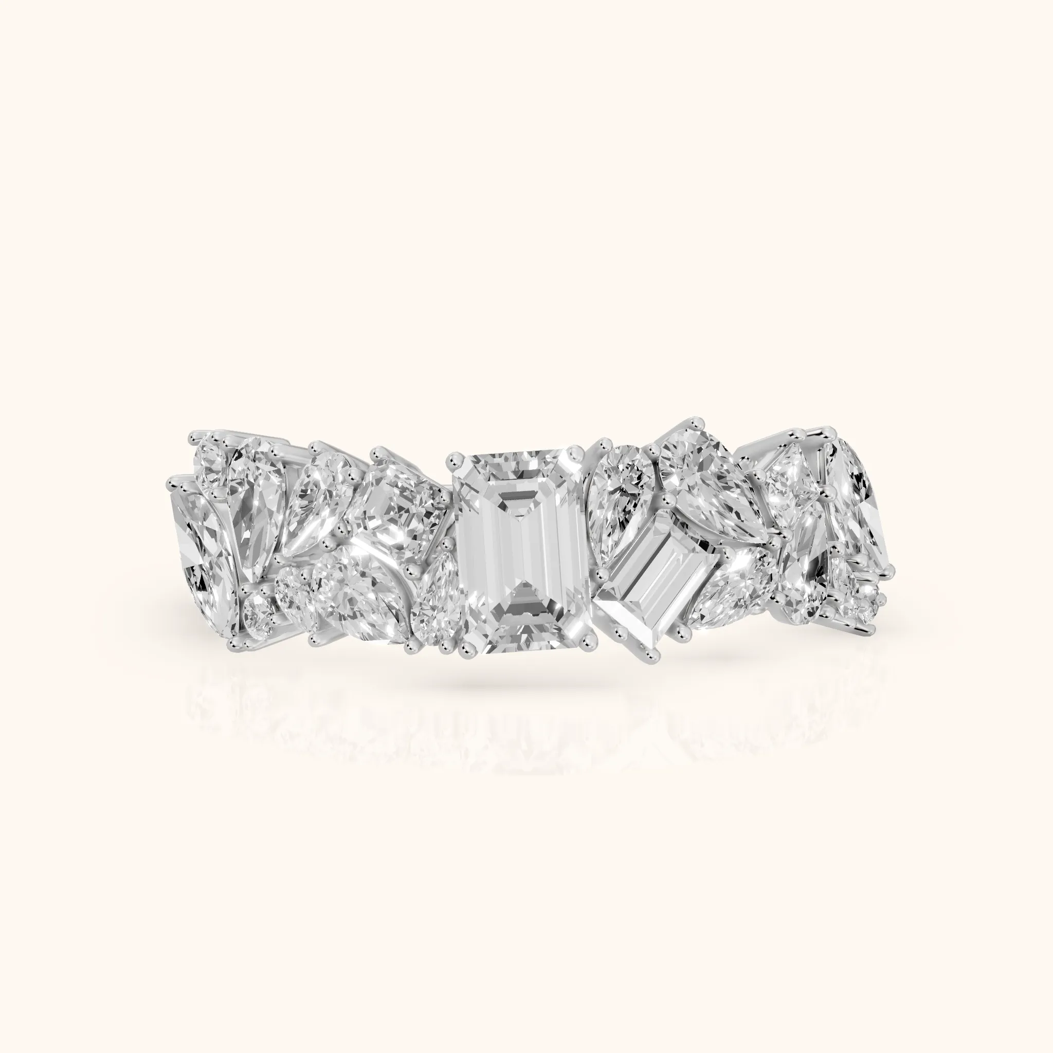 Isha Cluster Emerald & Pear Diamond Anniversary Ring in Platinum — view 1