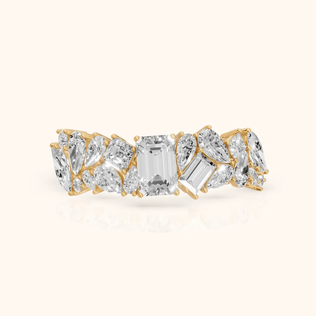 Isha Cluster Emerald & Pear Diamond Anniversary Ring in Yellow Gold — view 2
