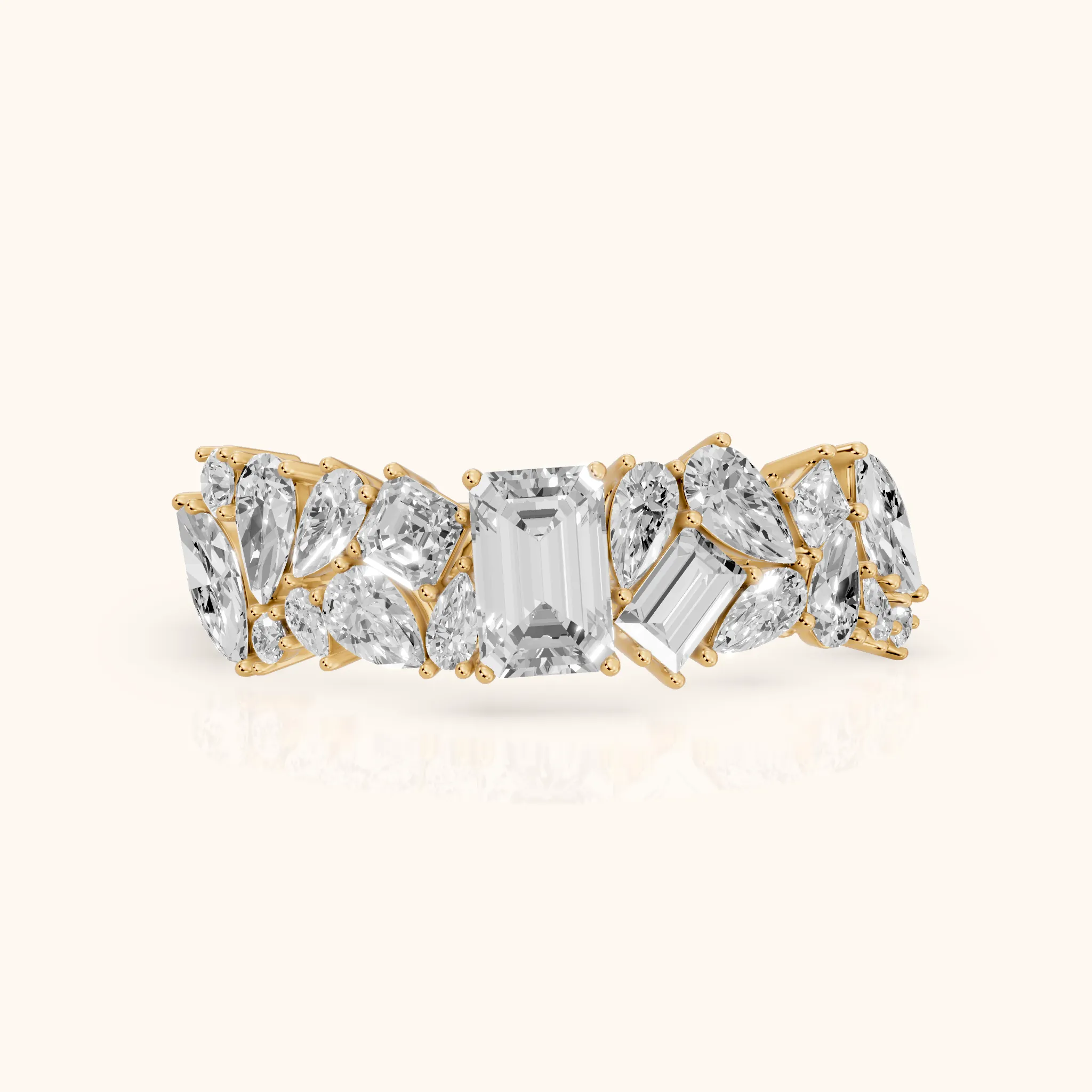 Isha Cluster Emerald & Pear Diamond Anniversary Ring in Yellow Gold — view 1