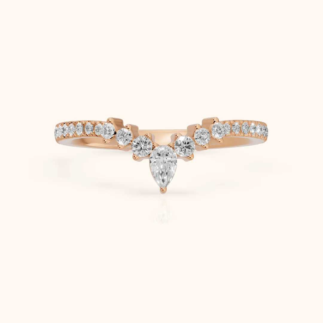 Diya Contour Pear & Round Diamond Stackable Ring in Rose Gold — view 2