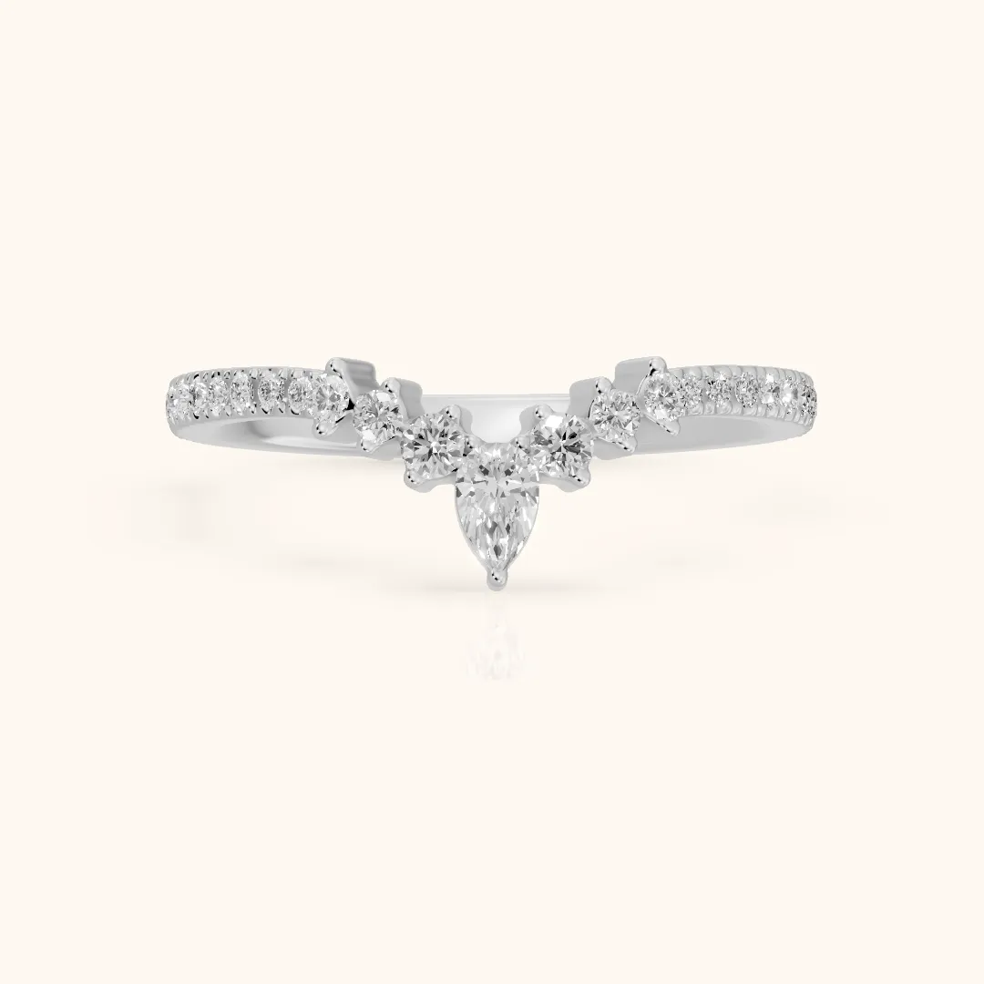Diya Contour Pear & Round Diamond Stackable Ring in Silver — view 2